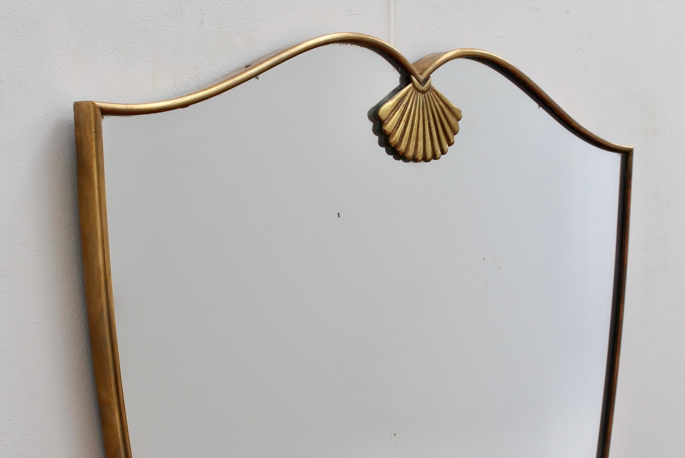 Mid-20th Century Vintage Italian Wall Mirror with Brass Frame and Decoration (circa 1950s)