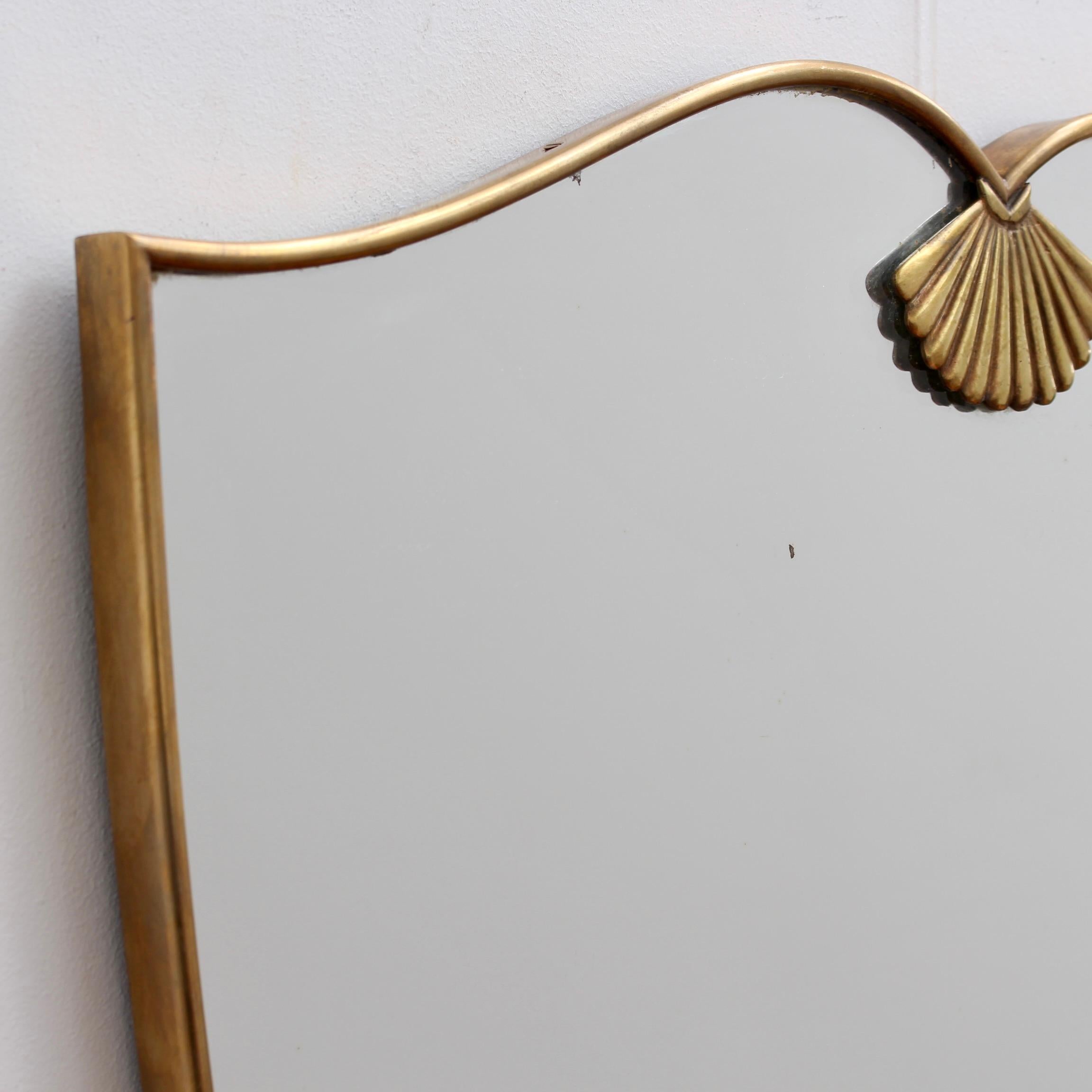 Vintage Italian Wall Mirror with Brass Frame and Decoration (circa 1950s) 1