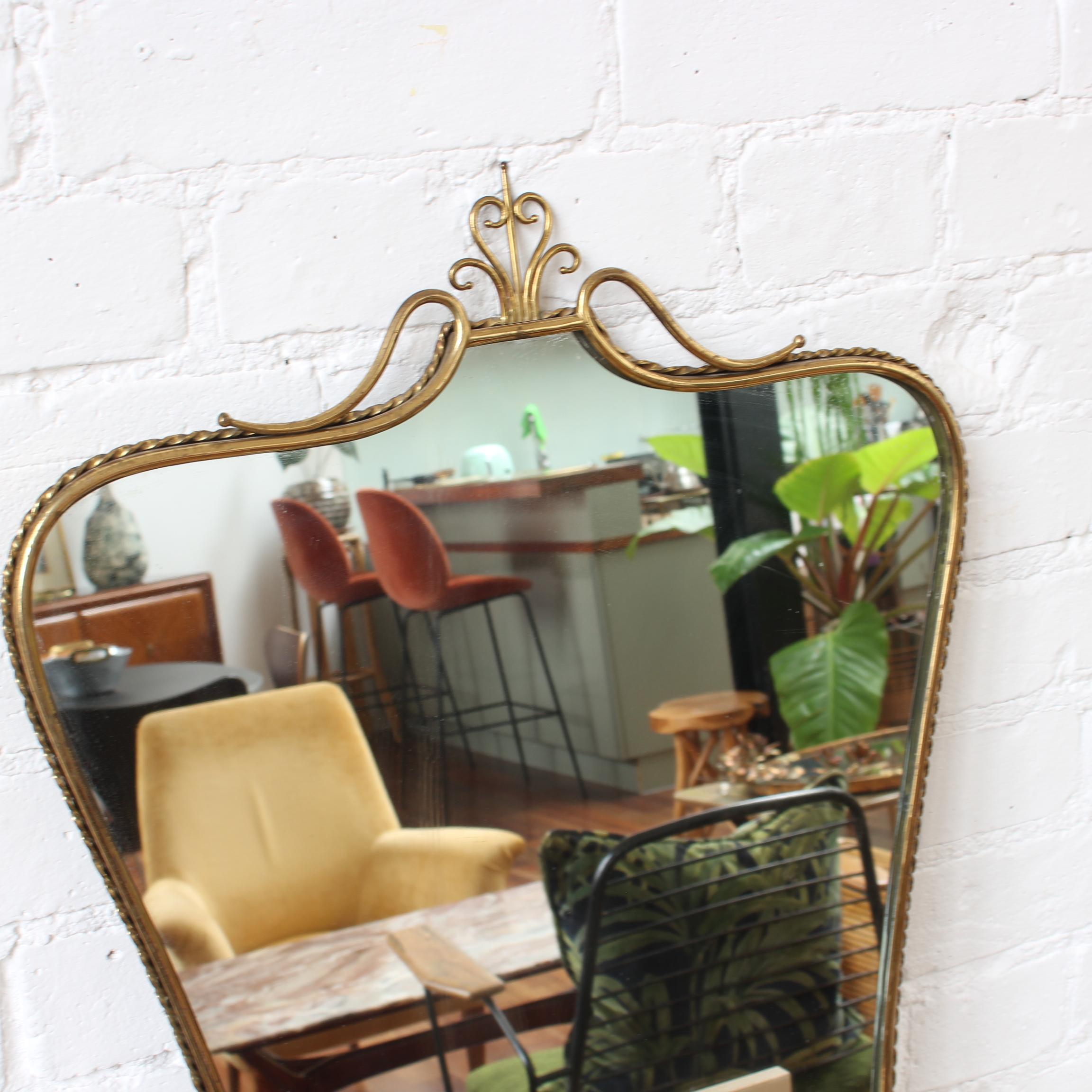 Vintage Italian Wall Mirror with Brass Frame and Flourish 'circa 1960s' 9