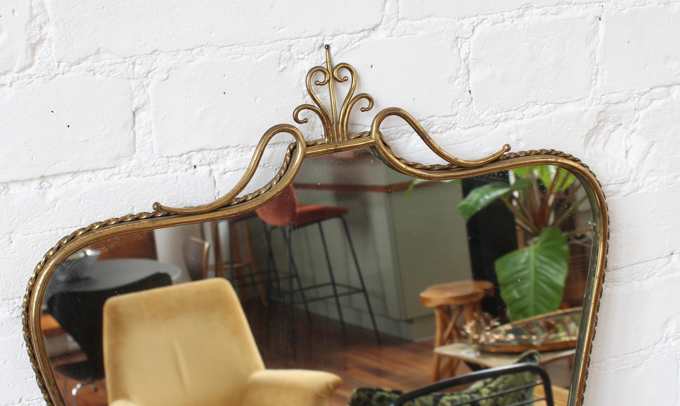 Vintage Italian Wall Mirror with Brass Frame and Flourish 'circa 1960s' 10