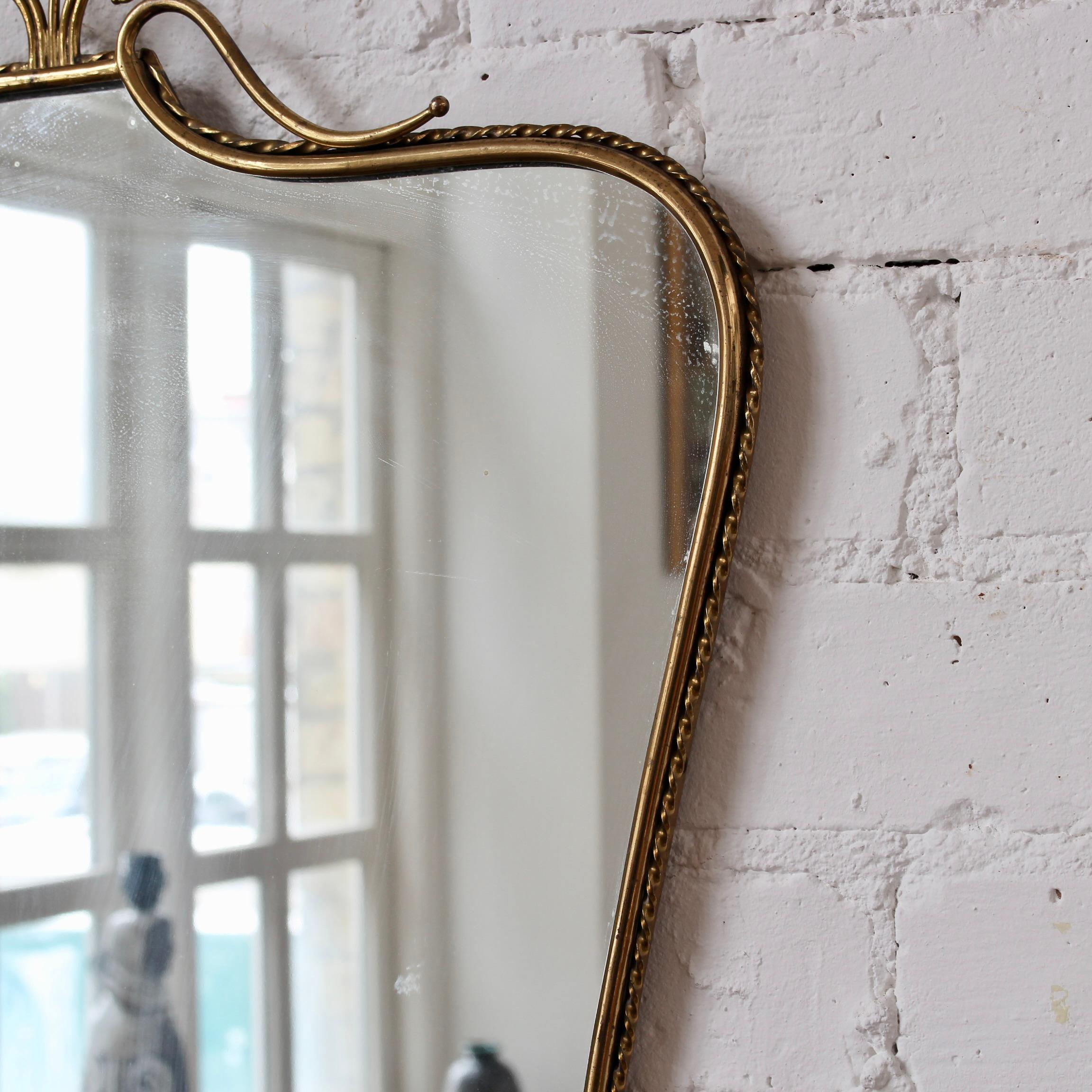 Vintage Italian Wall Mirror with Brass Frame and Flourish 'circa 1960s' In Fair Condition In London, GB