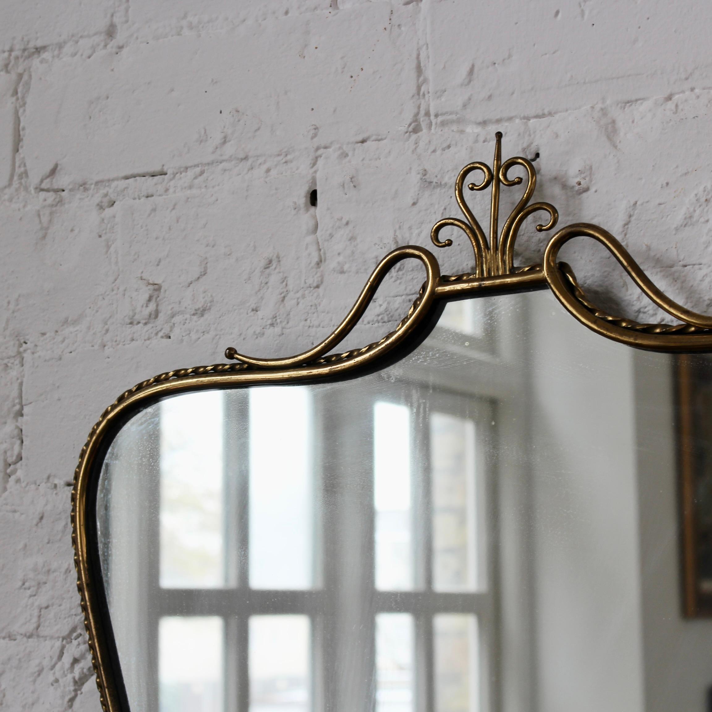 Vintage Italian Wall Mirror with Brass Frame and Flourish 'circa 1960s' 1
