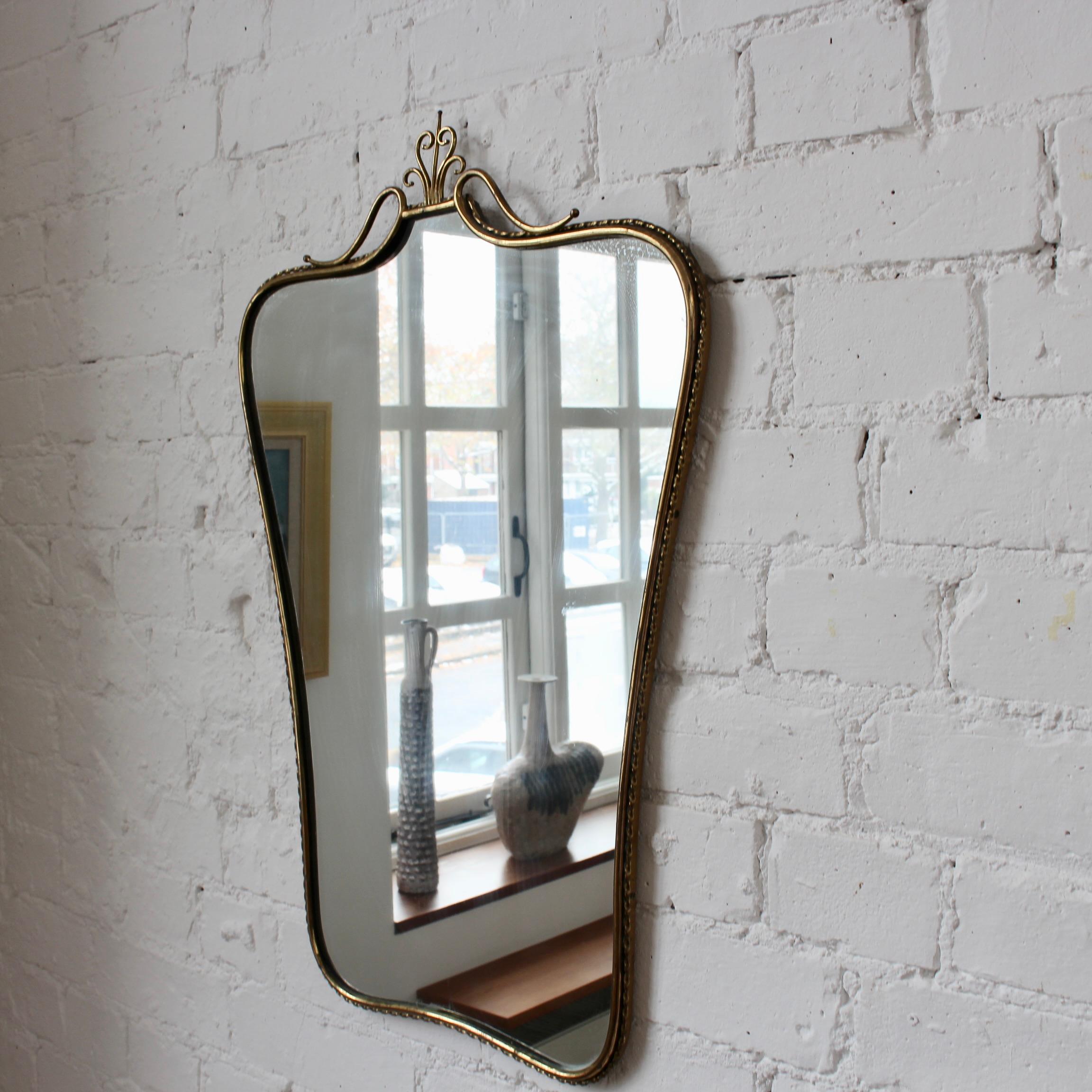 Vintage Italian Wall Mirror with Brass Frame and Flourish 'circa 1960s' 2