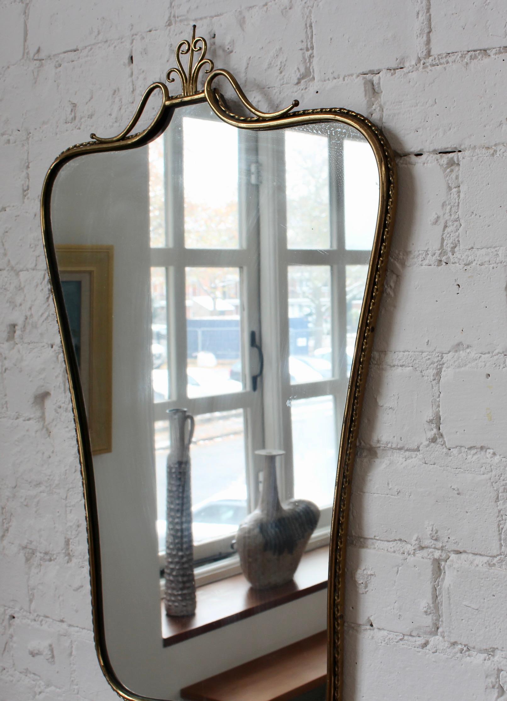 Vintage Italian Wall Mirror with Brass Frame and Flourish 'circa 1960s' 3