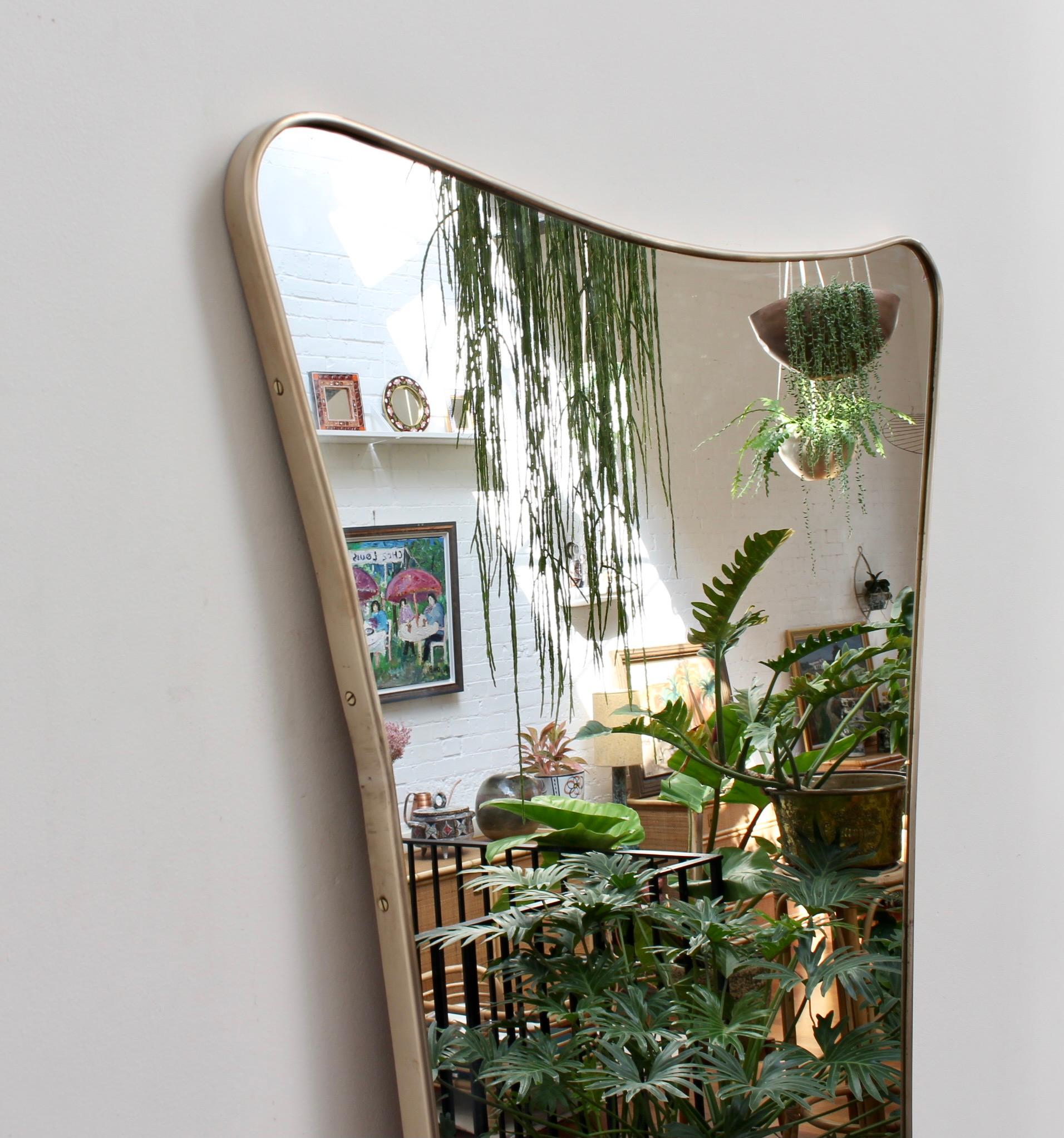 Mid-Century Modern Vintage Italian Wall Mirror with Brass Frame 'circa 1950s'