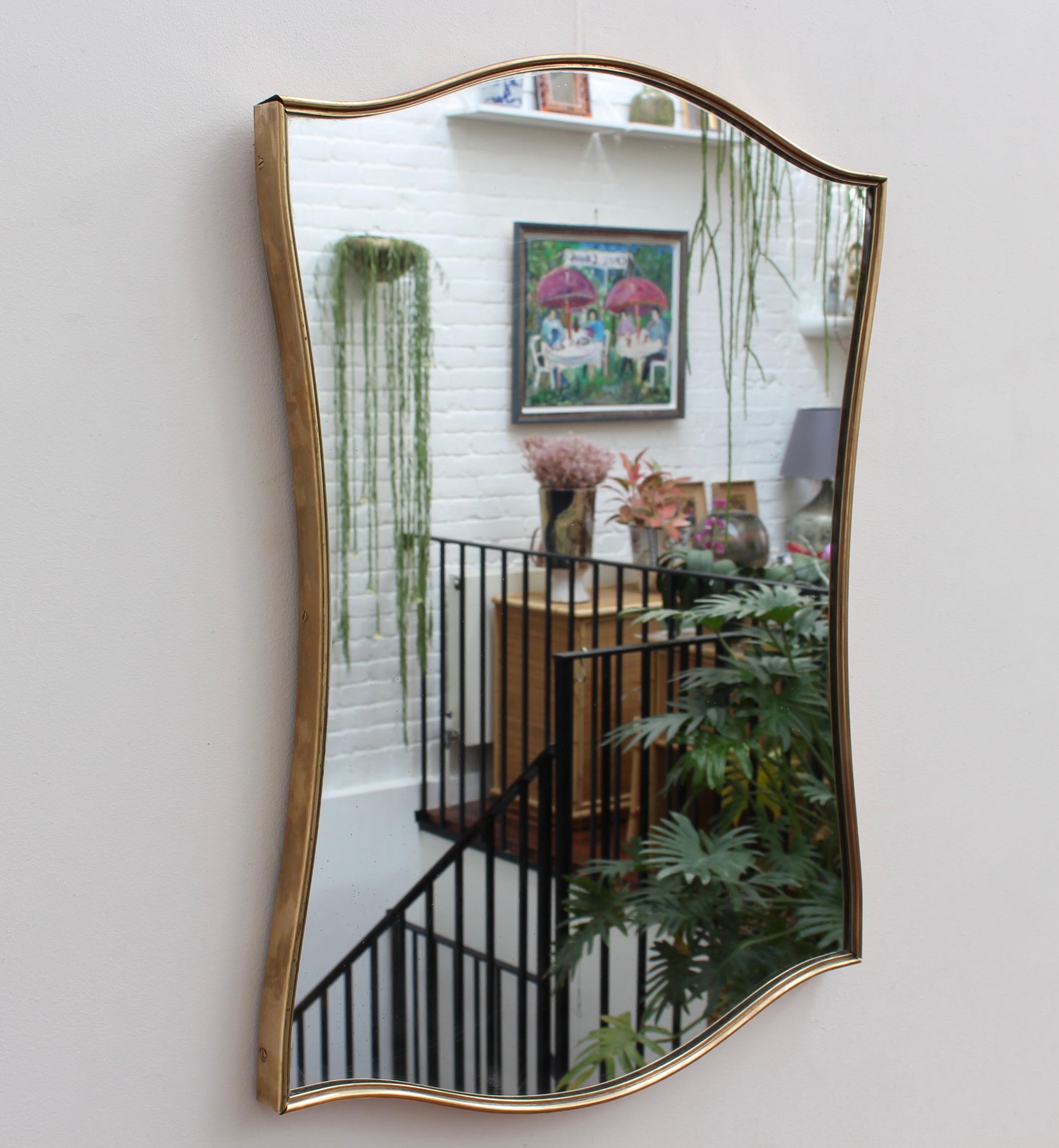 Mid-Century Modern Vintage Italian Wall Mirror with Brass Frame 'circa 1950s'