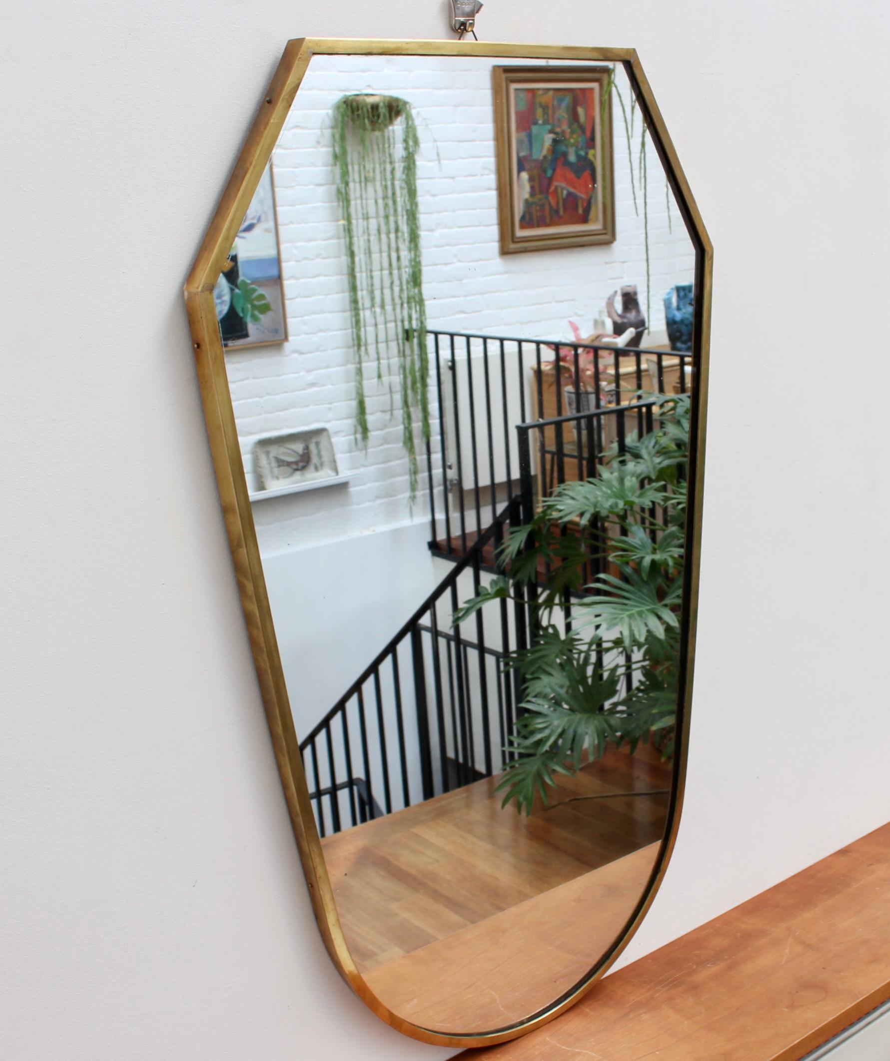Mid-Century Modern Vintage Italian Wall Mirror with Brass Frame, 'circa 1950s'