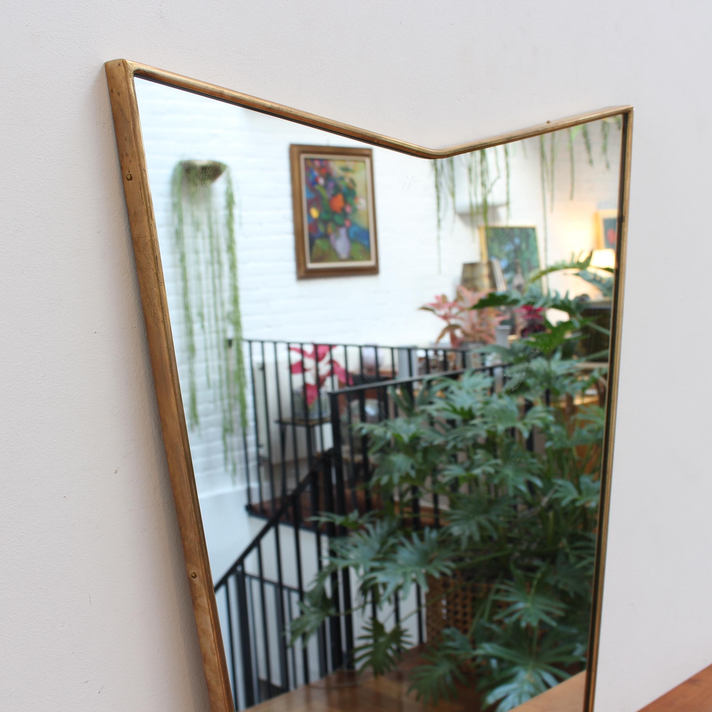 Mid-Century Modern Vintage Italian Wall Mirror with Brass Frame (circa 1950s) For Sale