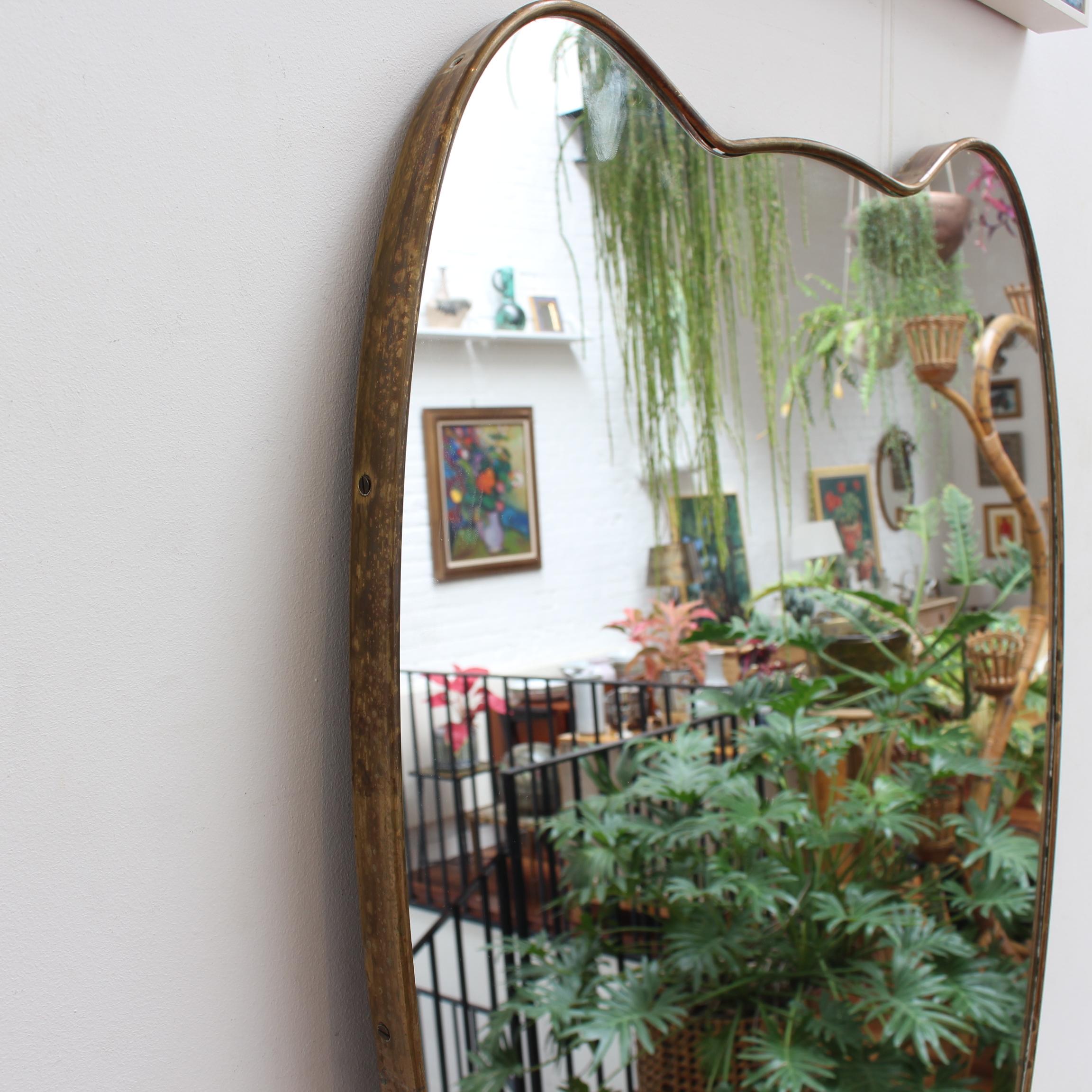 Mid-Century Modern Vintage Italian Wall Mirror with Brass Frame (circa 1950s) For Sale