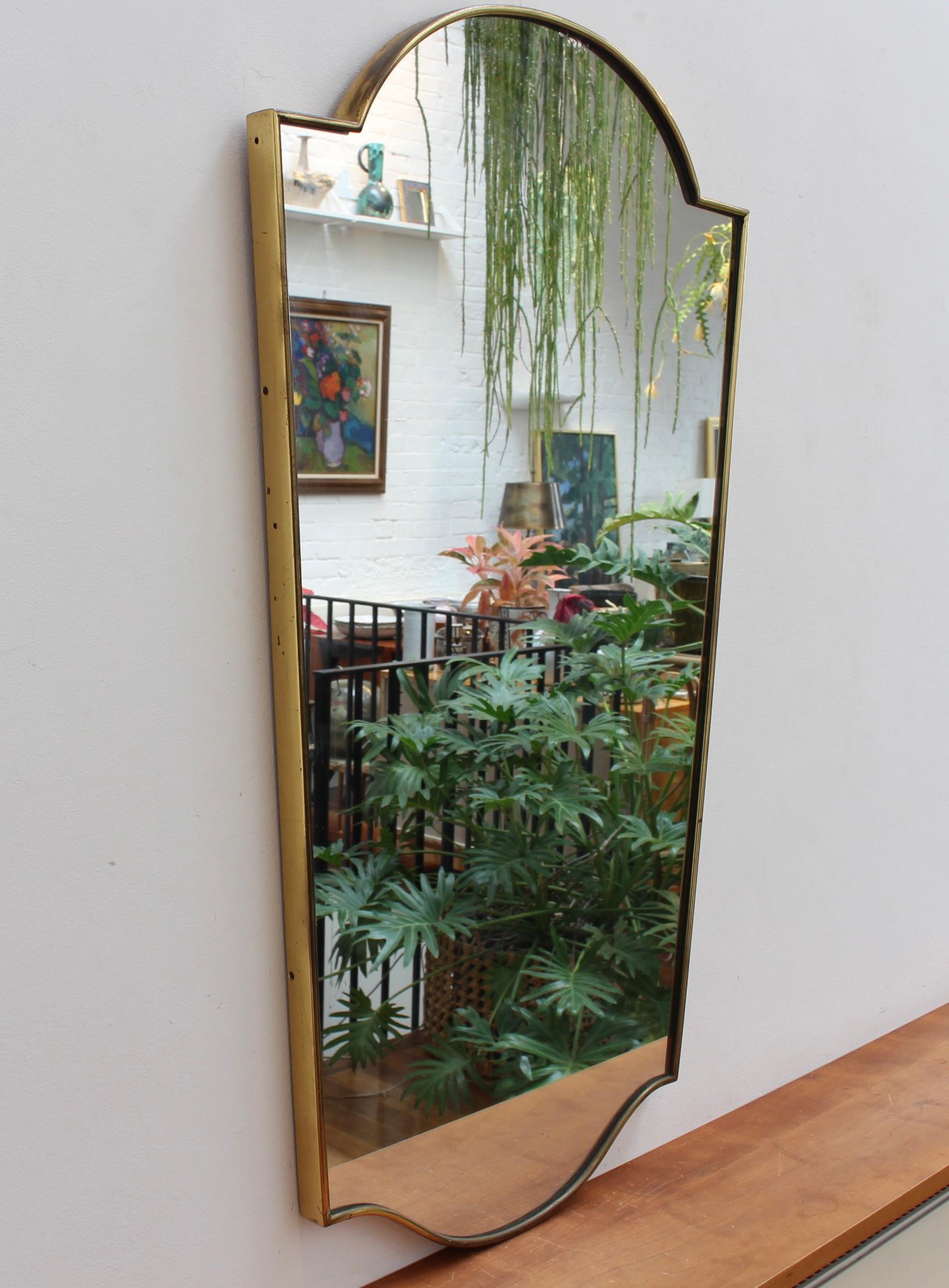Mid-Century Modern Vintage Italian Wall Mirror with Brass Frame (circa 1950s) For Sale