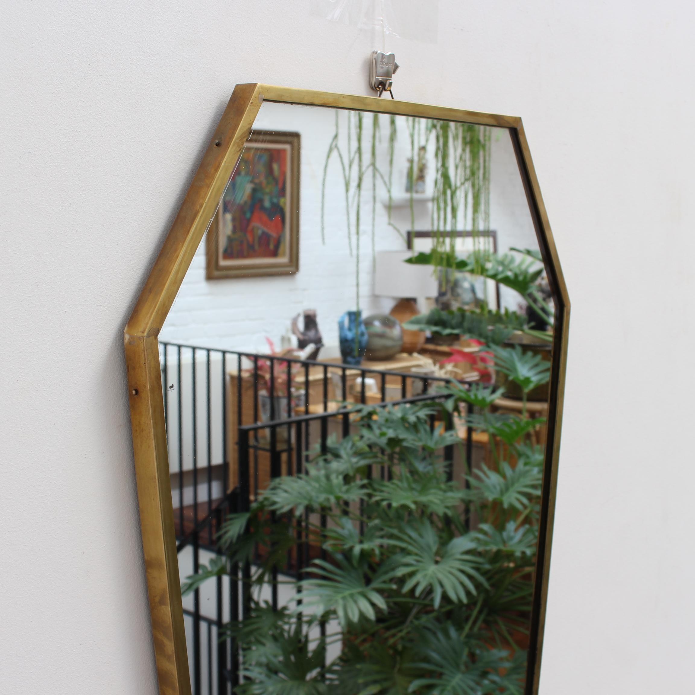 Mid-20th Century Vintage Italian Wall Mirror with Brass Frame, 'circa 1950s'