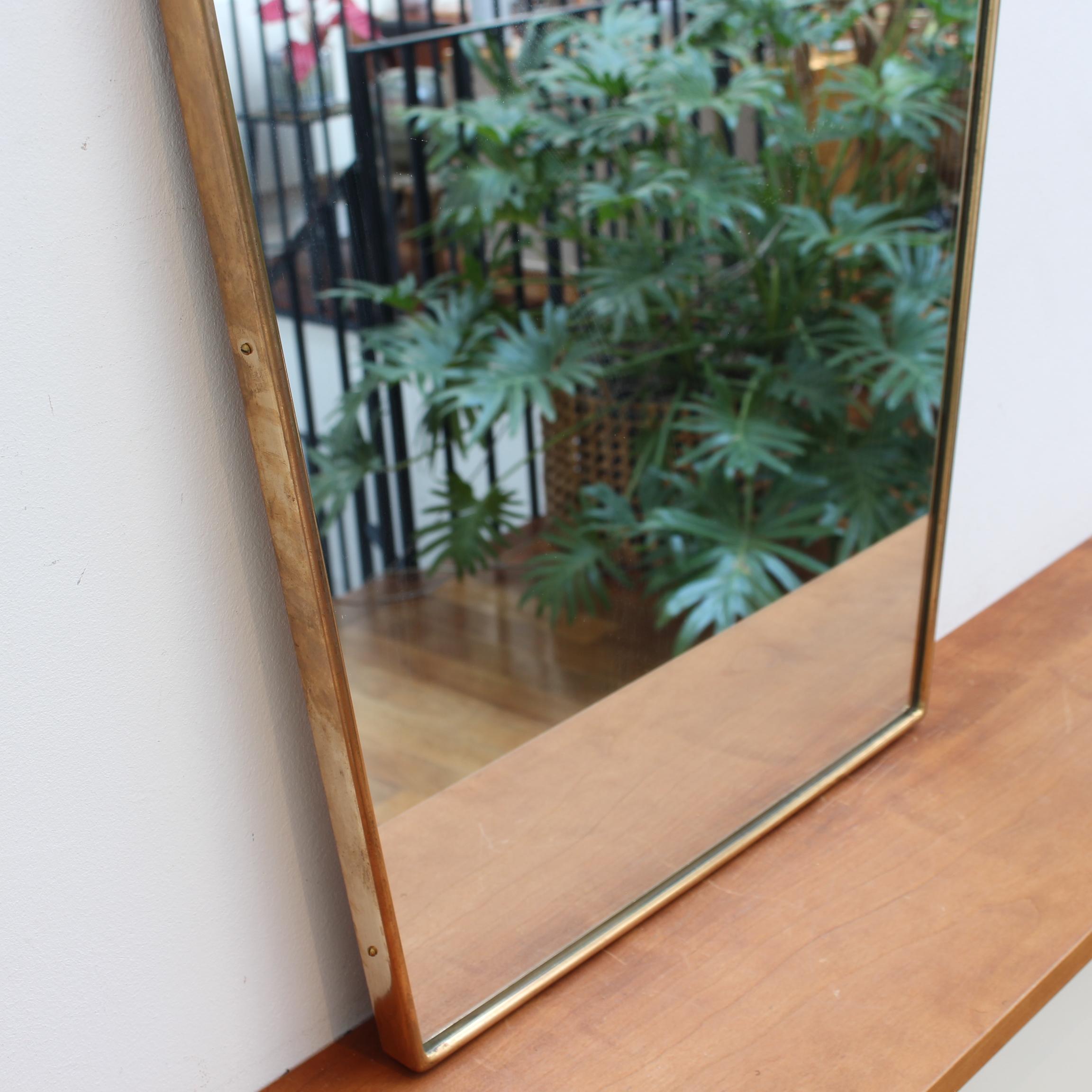 Mid-20th Century Vintage Italian Wall Mirror with Brass Frame (circa 1950s) For Sale