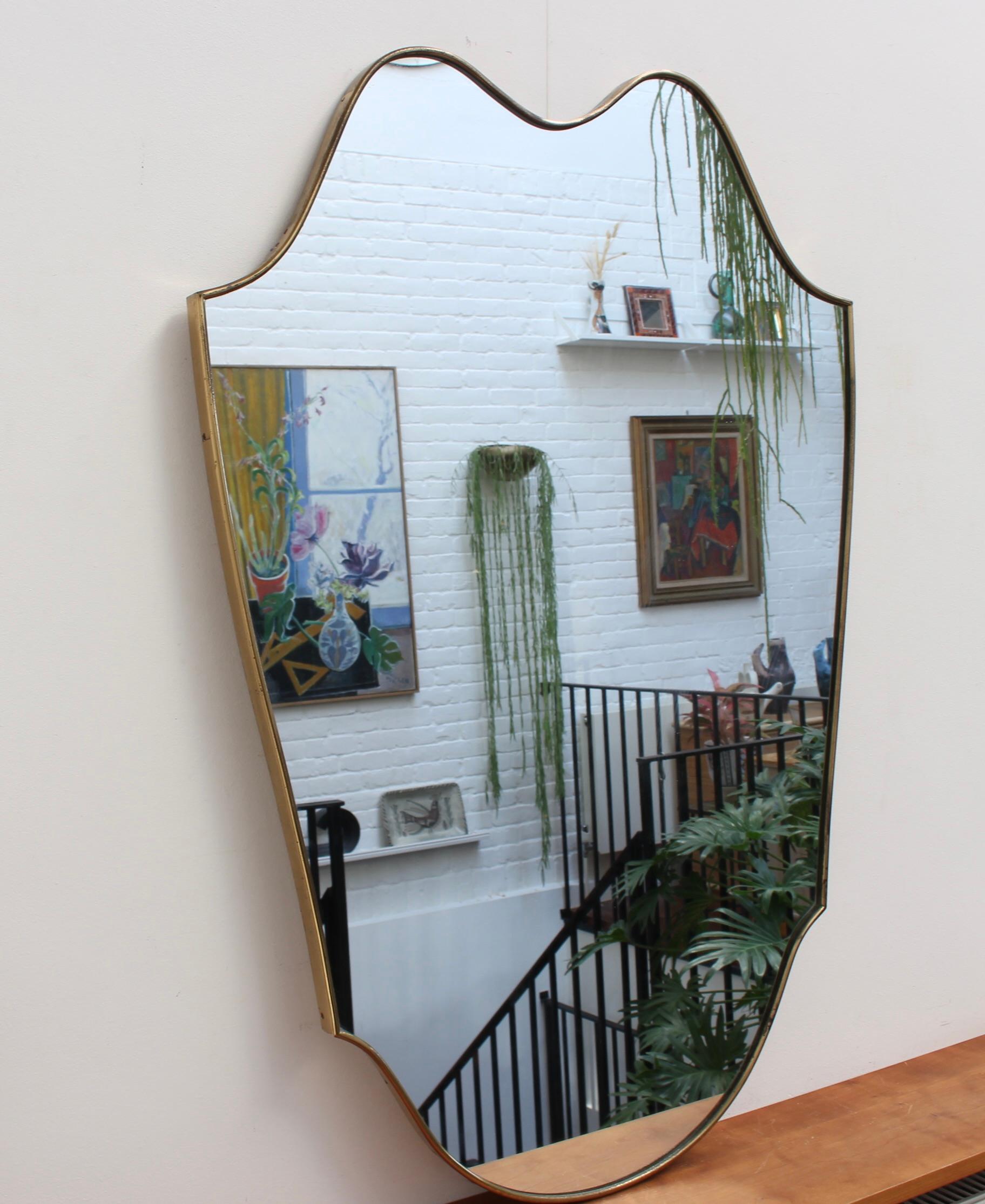 Mid-Century Modern Vintage Italian Wall Mirror with Brass Frame, 'circa 1950s' Large