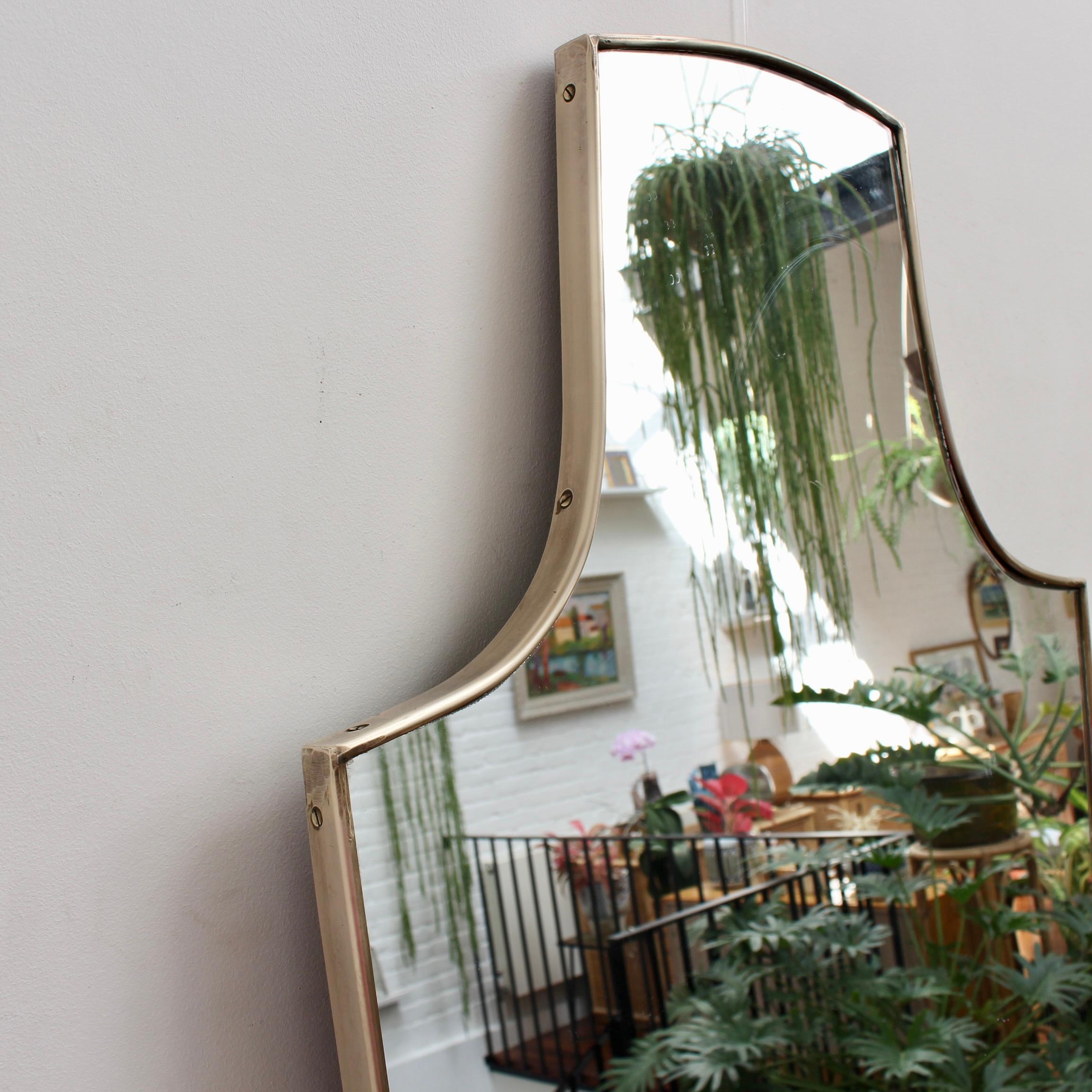 Mid-Century Modern Vintage Italian Wall Mirror with Brass Frame, 'circa 1950s', Large For Sale