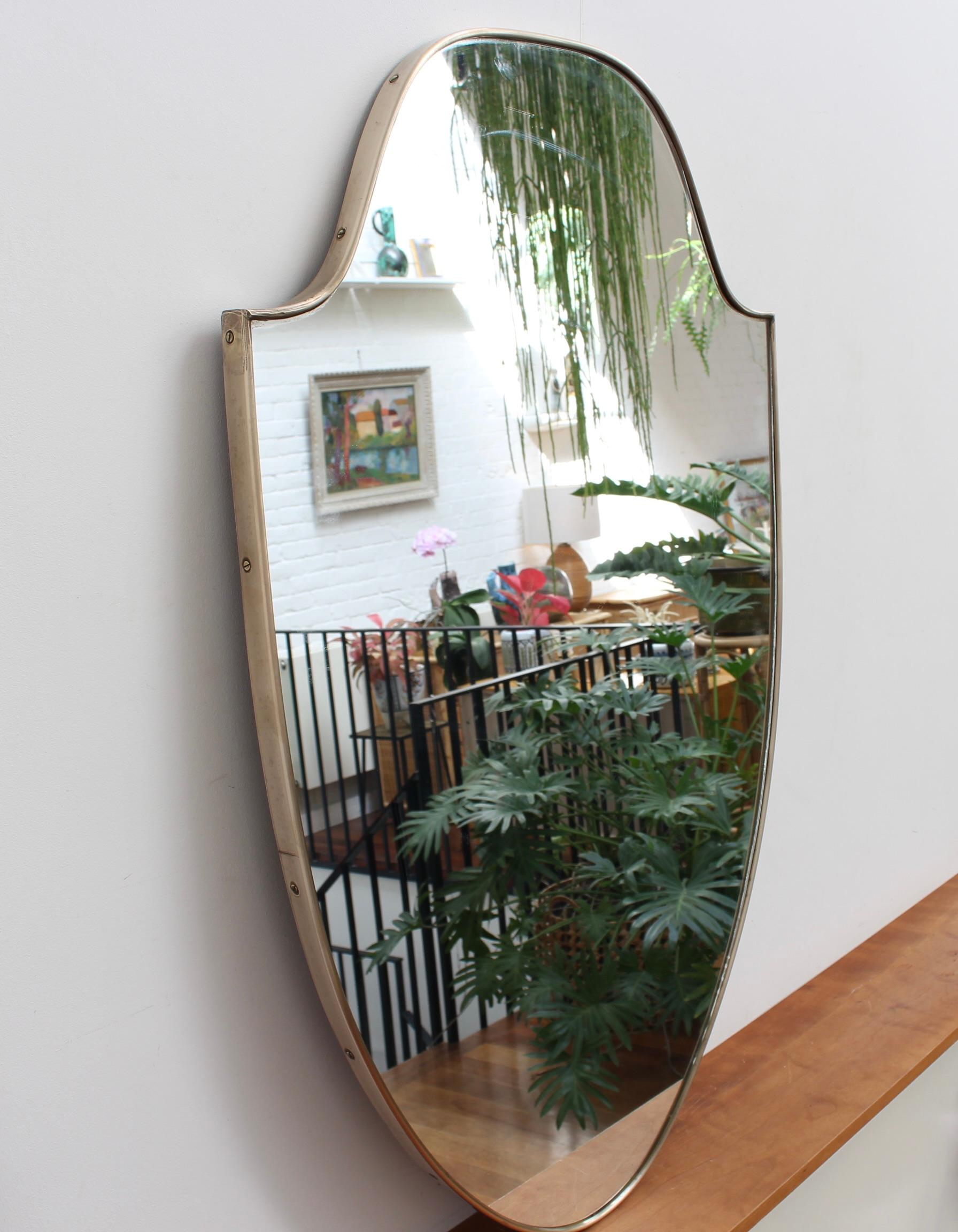Mid-Century Modern Vintage Italian Wall Mirror with Brass Frame 'circa 1950s', Large