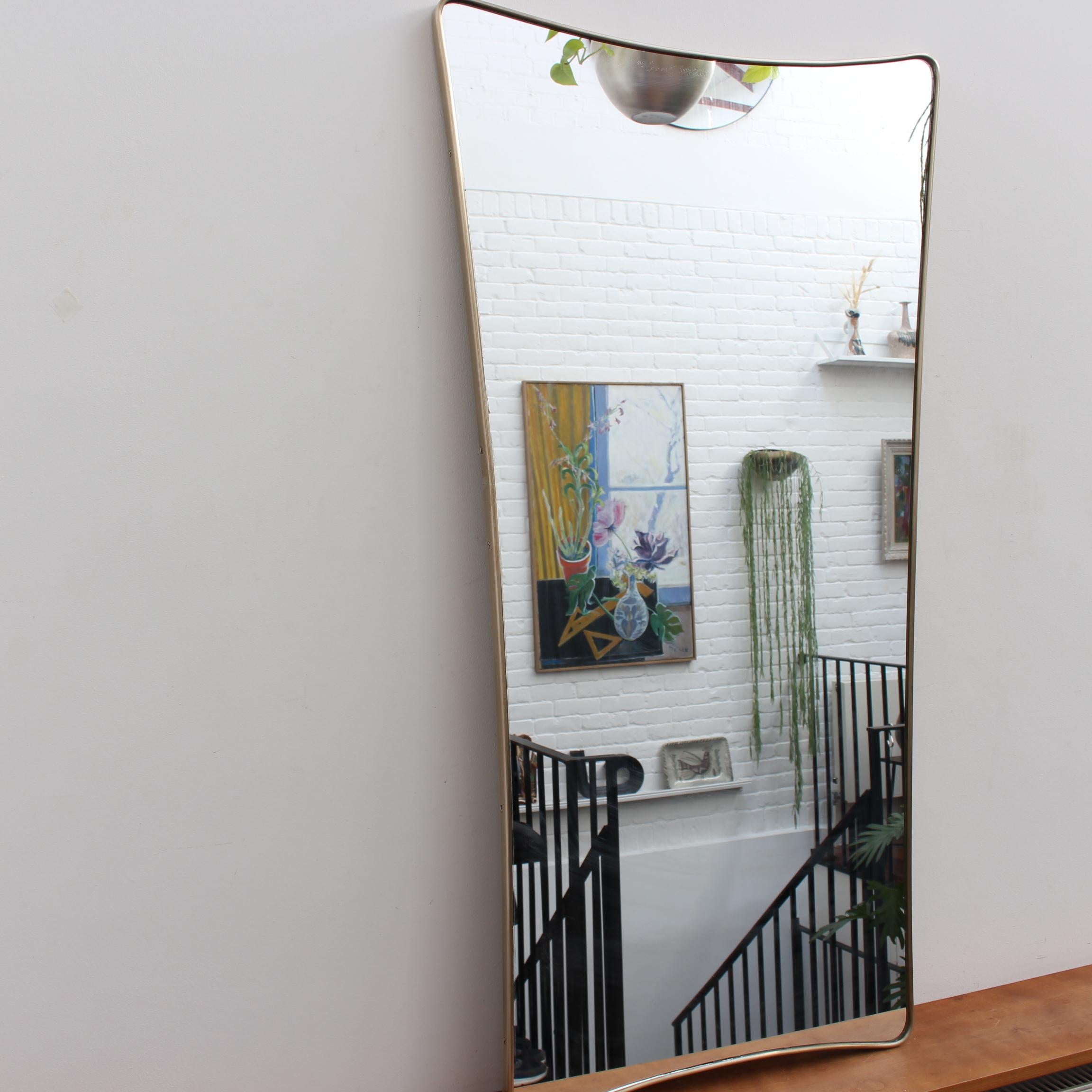 Mid-Century Modern Vintage Italian Wall Mirror with Brass Frame 'circa 1950s', Large For Sale