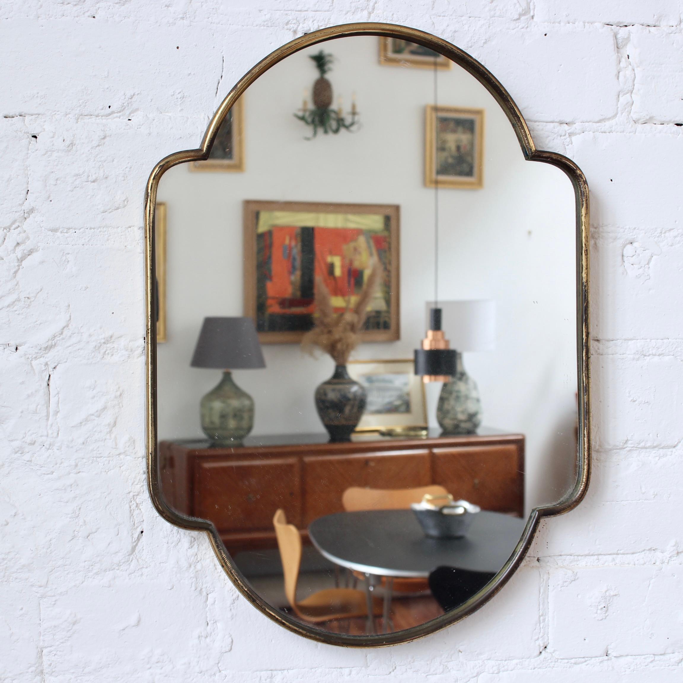 Mid-Century Modern Vintage Italian Wall Mirror with Brass Frame 'circa 1950s' , Small