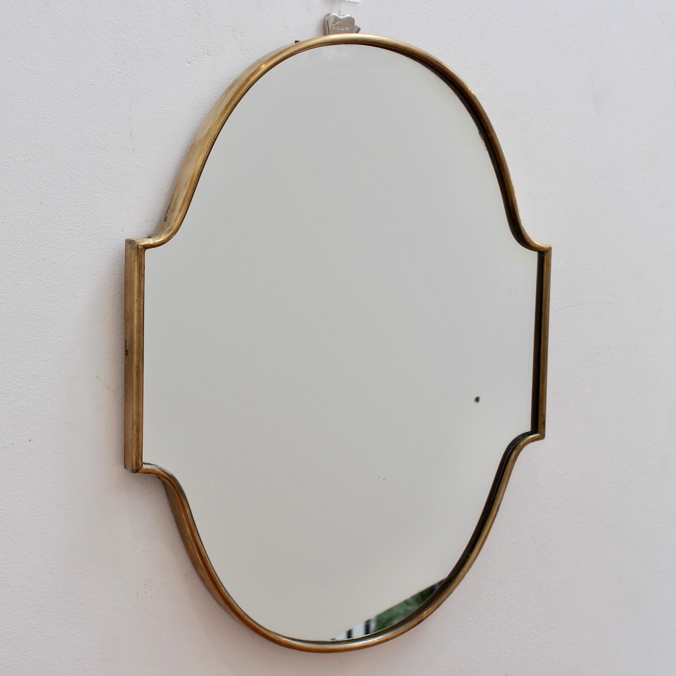 Mid-Century Modern Vintage Italian Wall Mirror with Brass Frame (circa 1950s) - Small For Sale