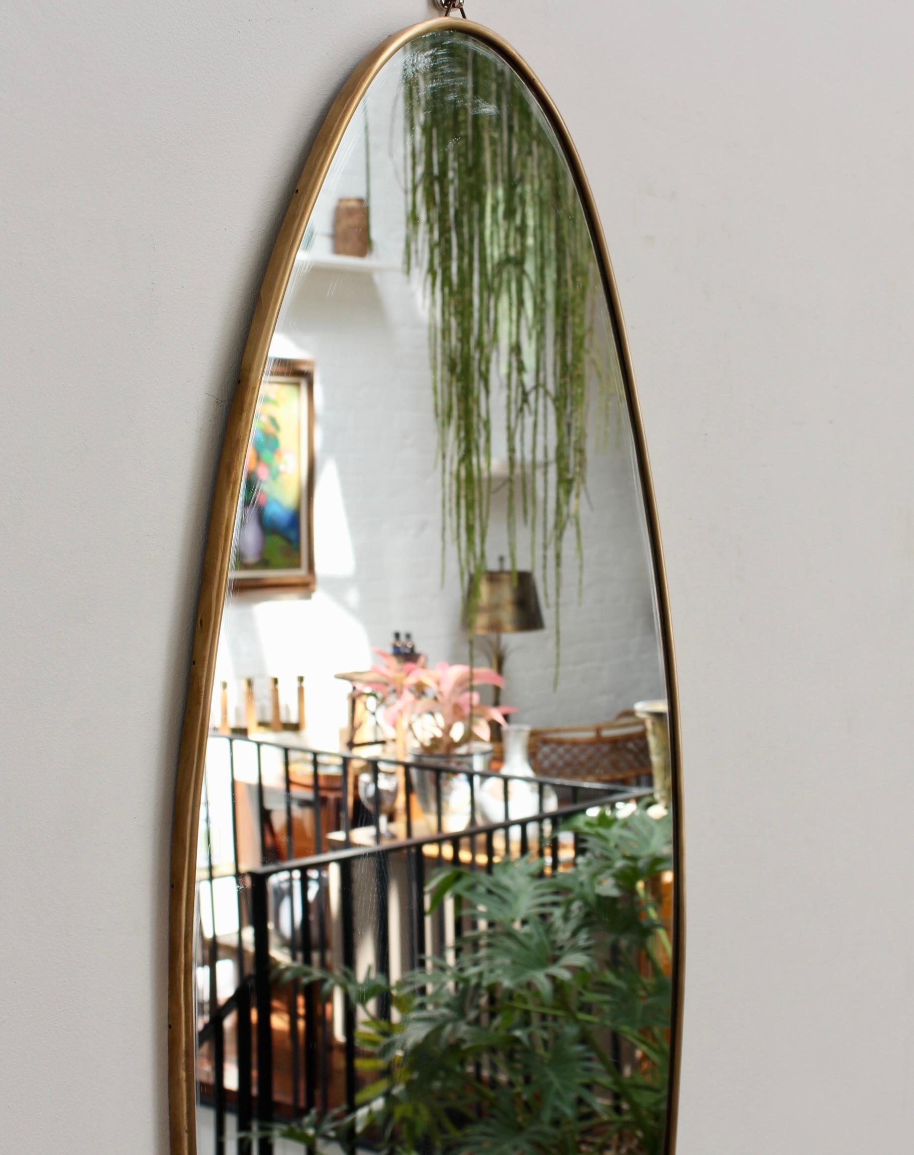 Mid-20th Century Vintage Italian Wall Mirror with Brass Frame (circa 1960s) For Sale
