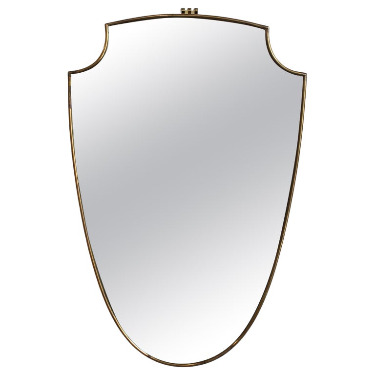 Mid-Century Italian Wall Mirror, Brass Frame, Gio Ponti Style, 1960s