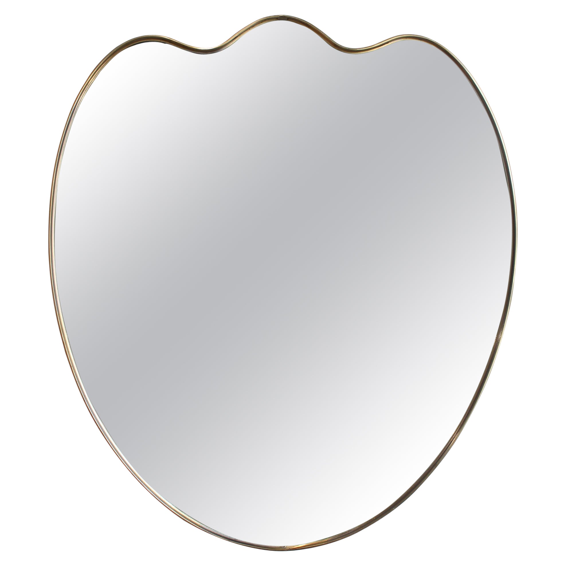 Mid-Century Italian Wall Mirror, Brass Frame, Gio Ponti Style, 1960s For Sale