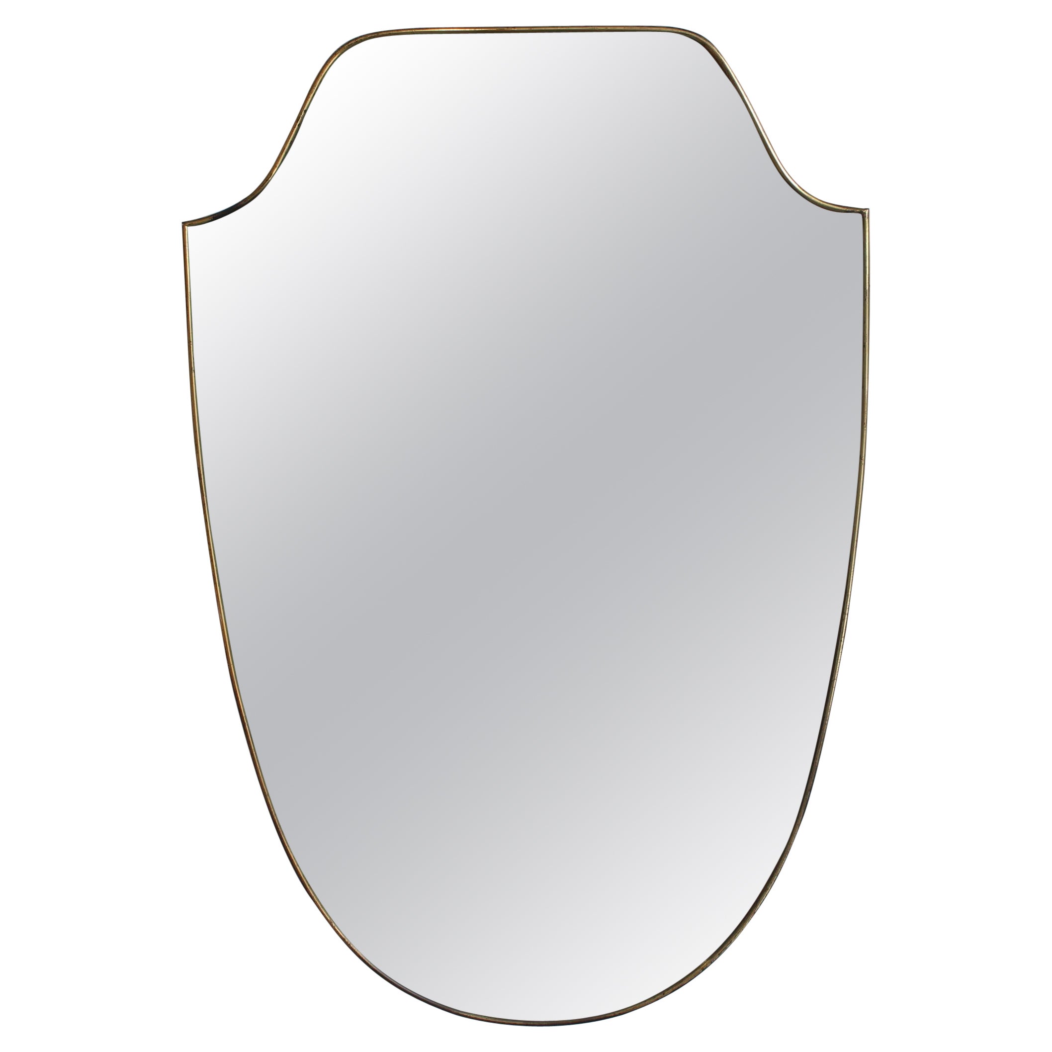 Mid-Century Italian Wall Mirror in Brass Frame, Gio Ponti Style For Sale
