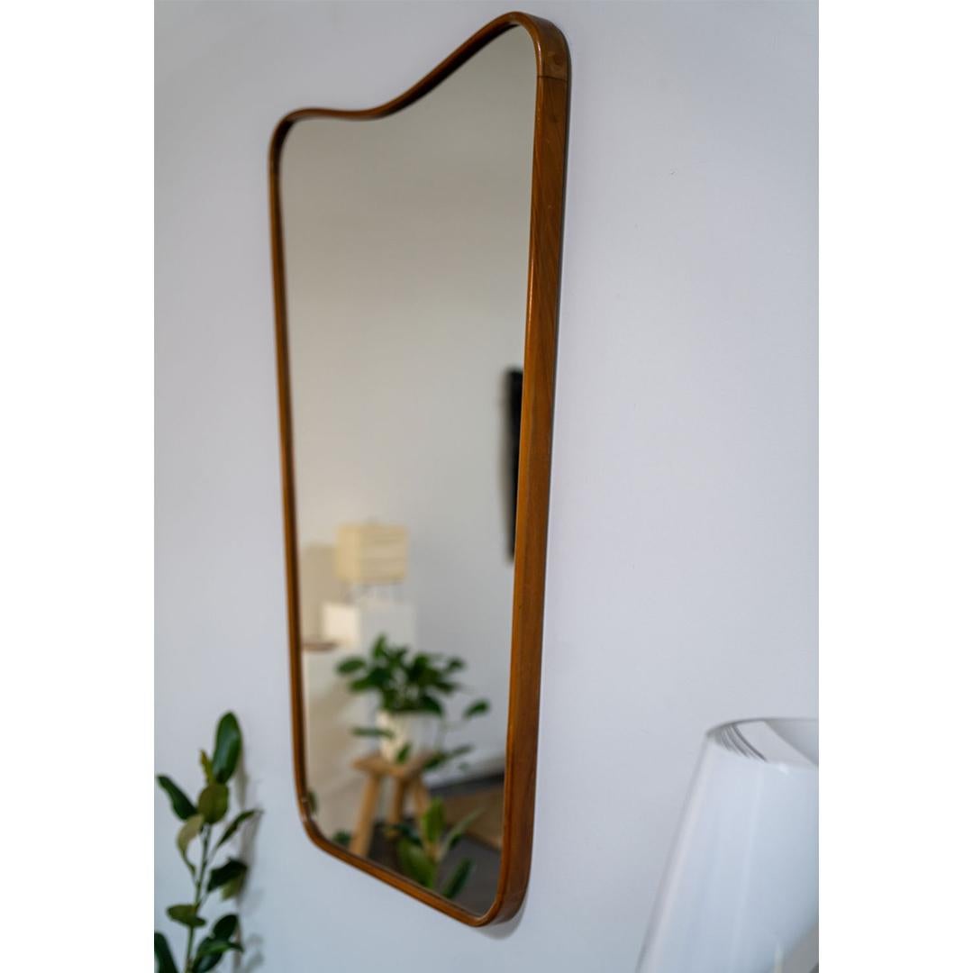 Vintage Italian Wall Mirror with Solid Walnut Frame For Sale 1