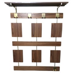 Italian  Mid-Century Wall-Mounted Coat Rack In Teak And Brass