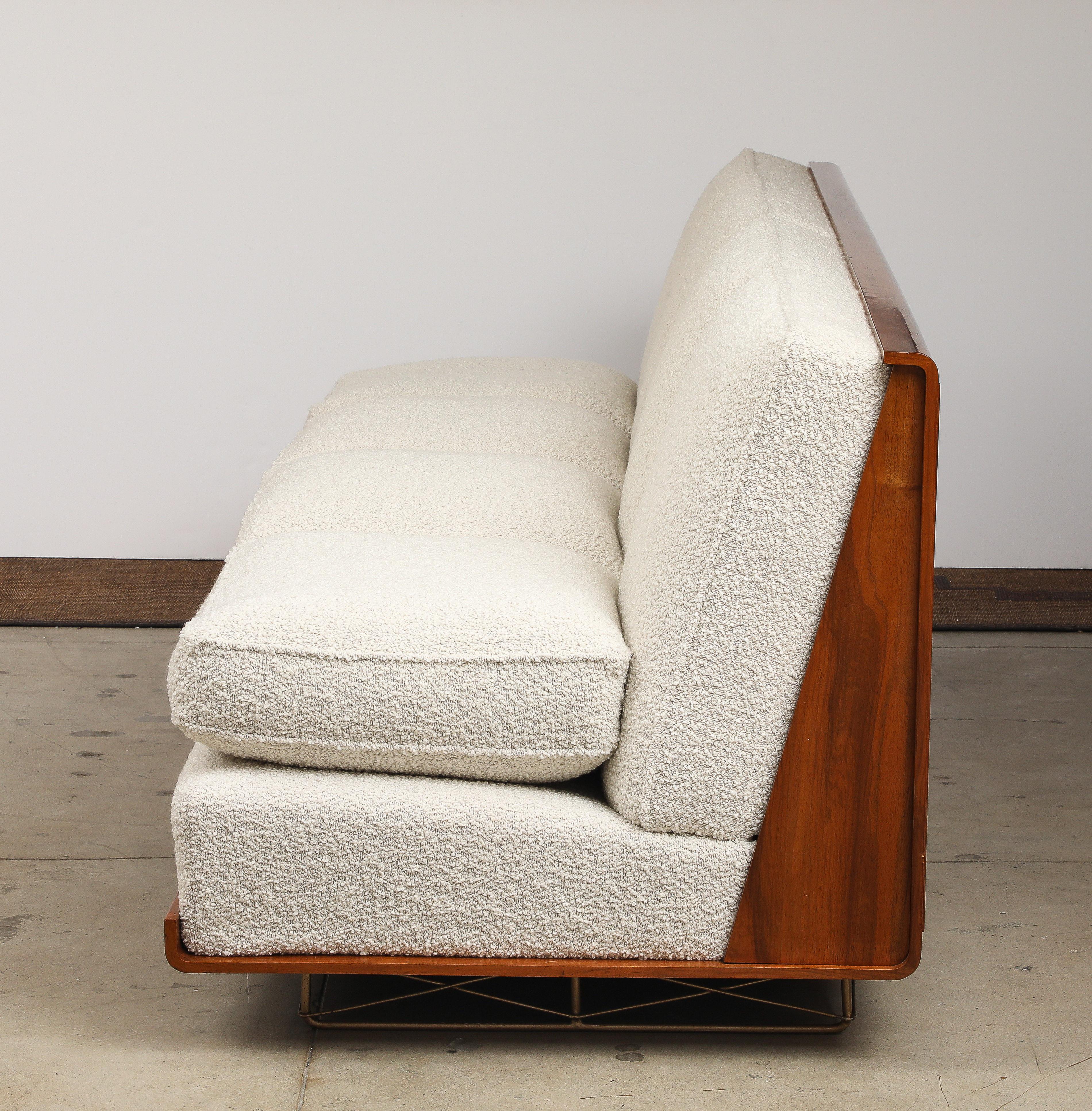 Vintage Italian Walnut and Ivory Boucle Mid-Century Sofa by Giancarlo Pozzo 1951 For Sale 3