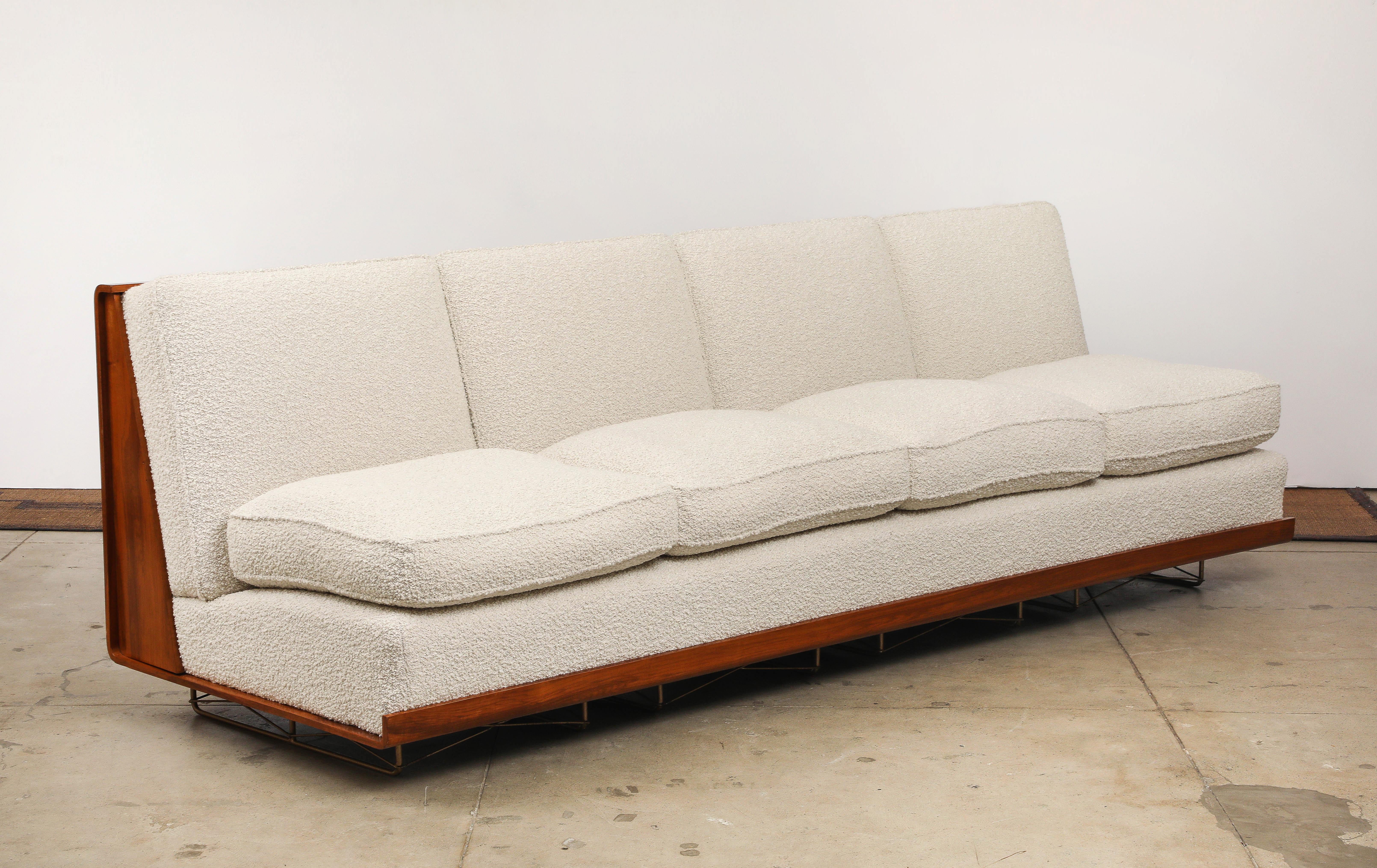 Vintage Italian Walnut and Ivory Boucle Mid-Century Sofa by Giancarlo Pozzo 1951 For Sale 4