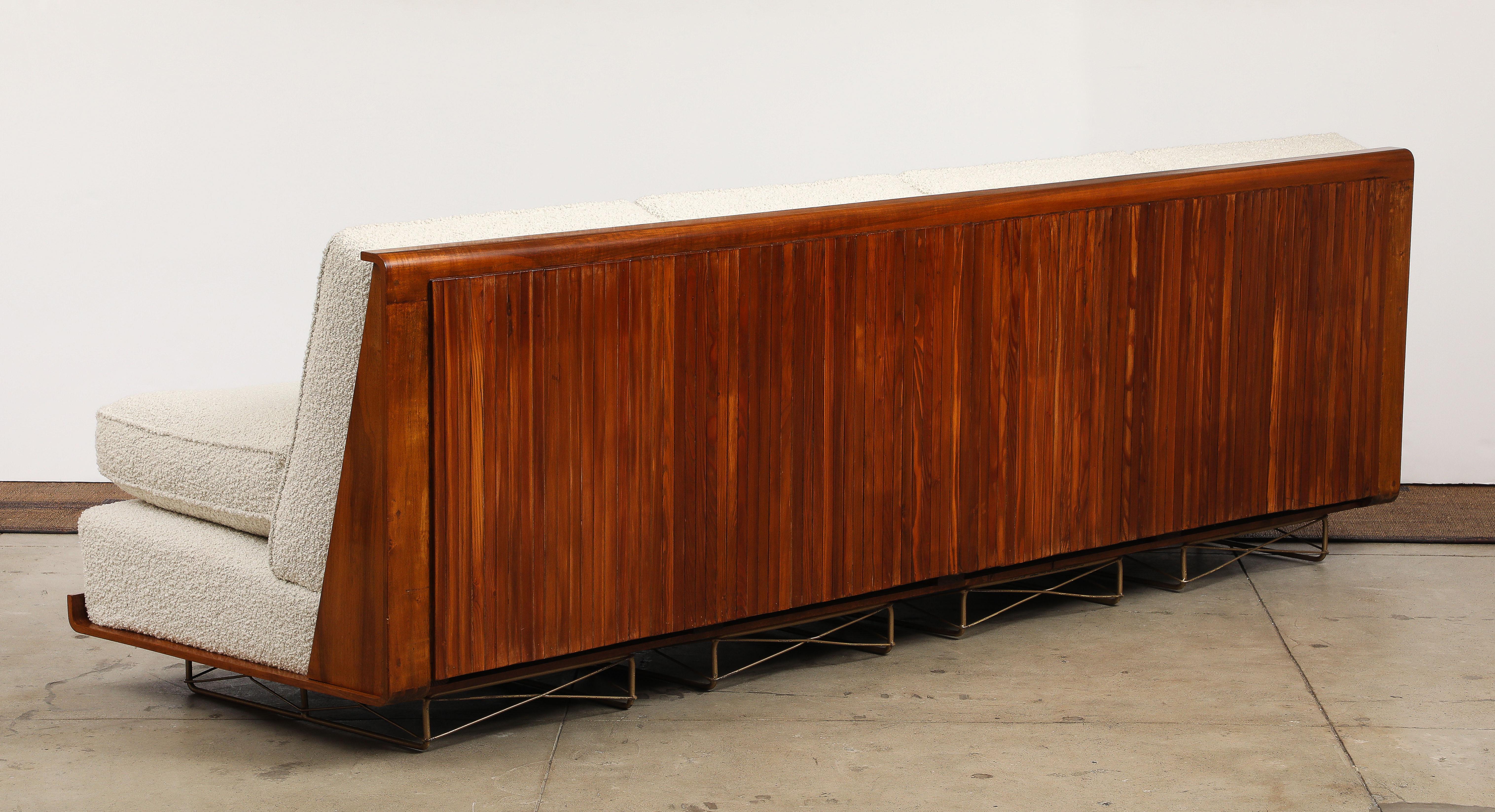 One-of-a-Kind Commissioned Four-Seat Vintage Sofa by Giancarlo Pozzo — Italy, 1951. This exceptional, one-of-a-kind four-seat sofa was designed in 1951 by architect Giancarlo Pozzo for his client Luciano Migliarini, as part of a private commission