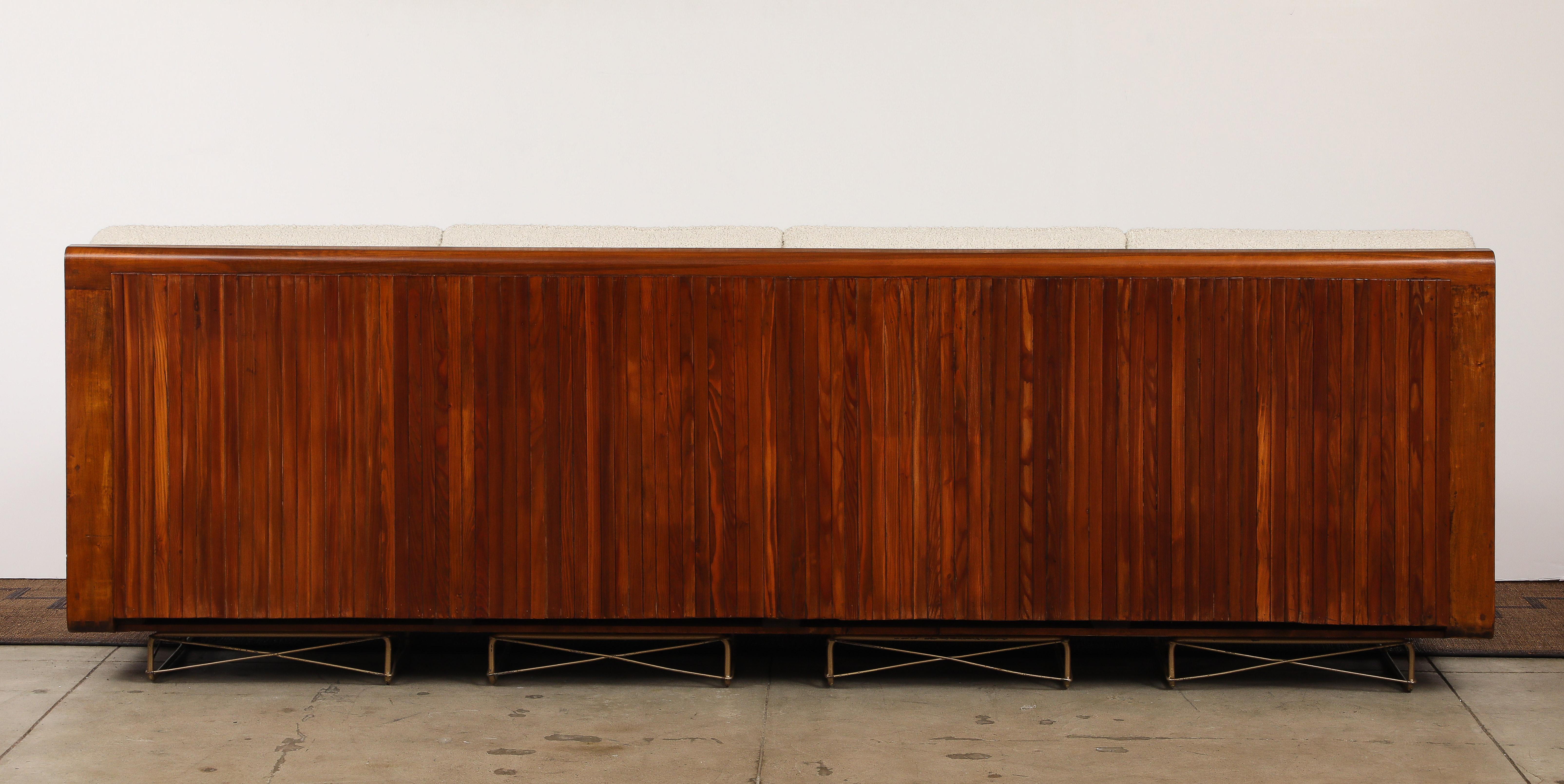20th Century Vintage Italian Walnut and Ivory Boucle Mid-Century Sofa by Giancarlo Pozzo 1951 For Sale