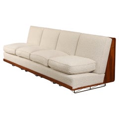 Vintage Italian Walnut and Ivory Boucle Mid-Century Sofa by Giancarlo Pozzo 1951