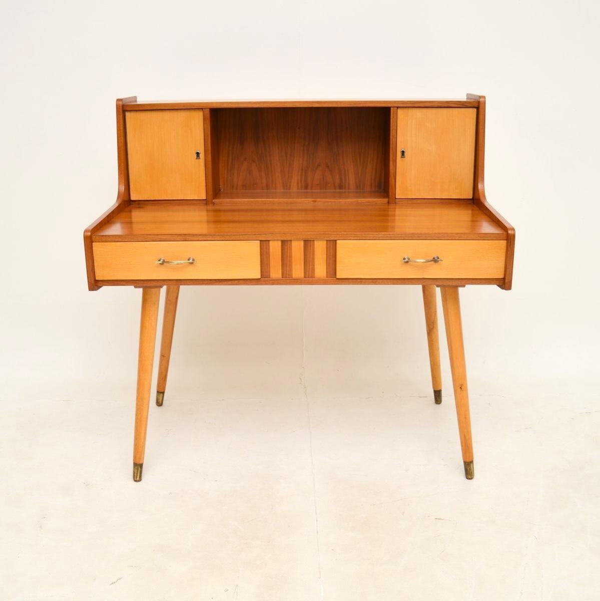 Mid-Century Modern Vintage Italian Walnut and Satin Wood Desk For Sale