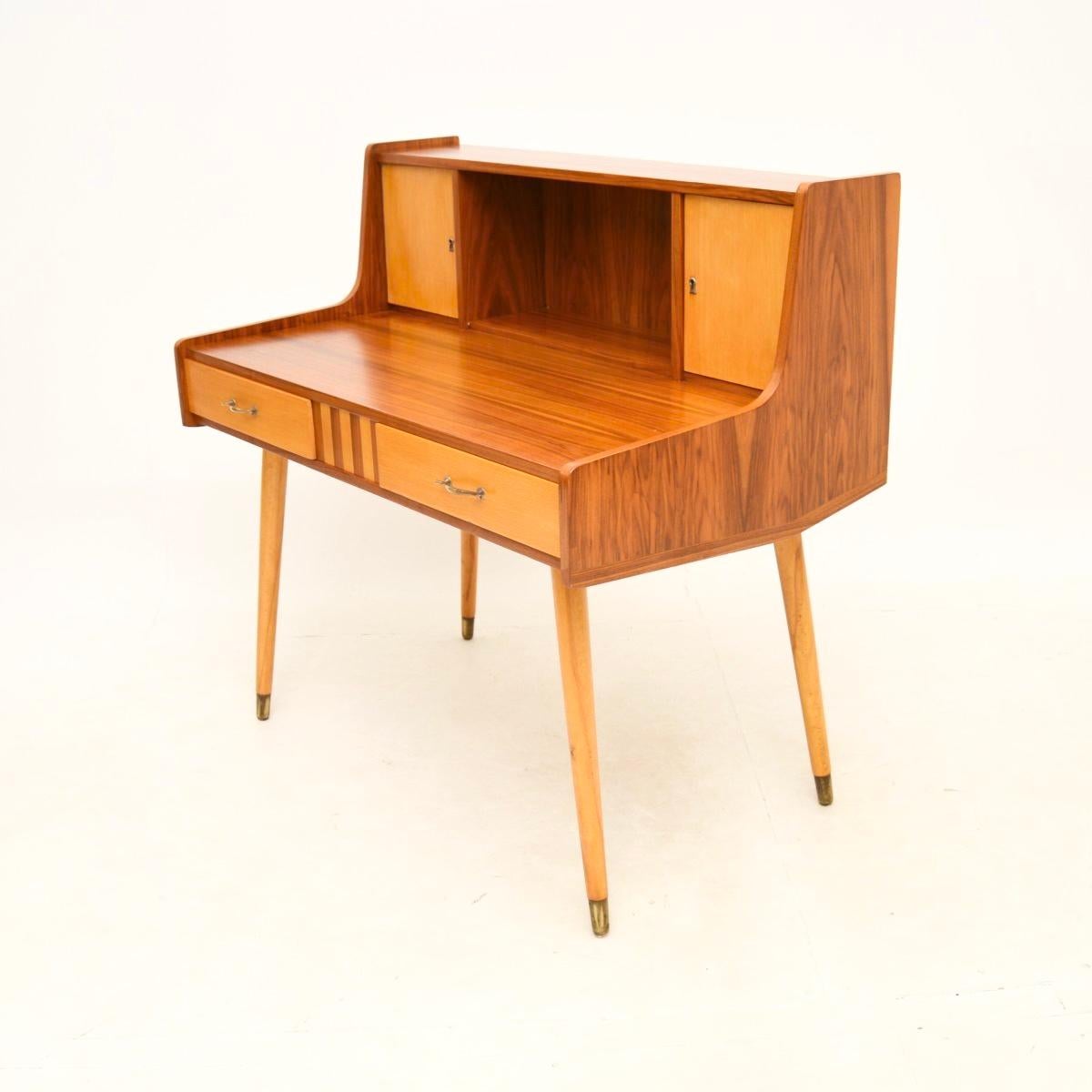 Mid-20th Century Vintage Italian Walnut and Satin Wood Desk For Sale