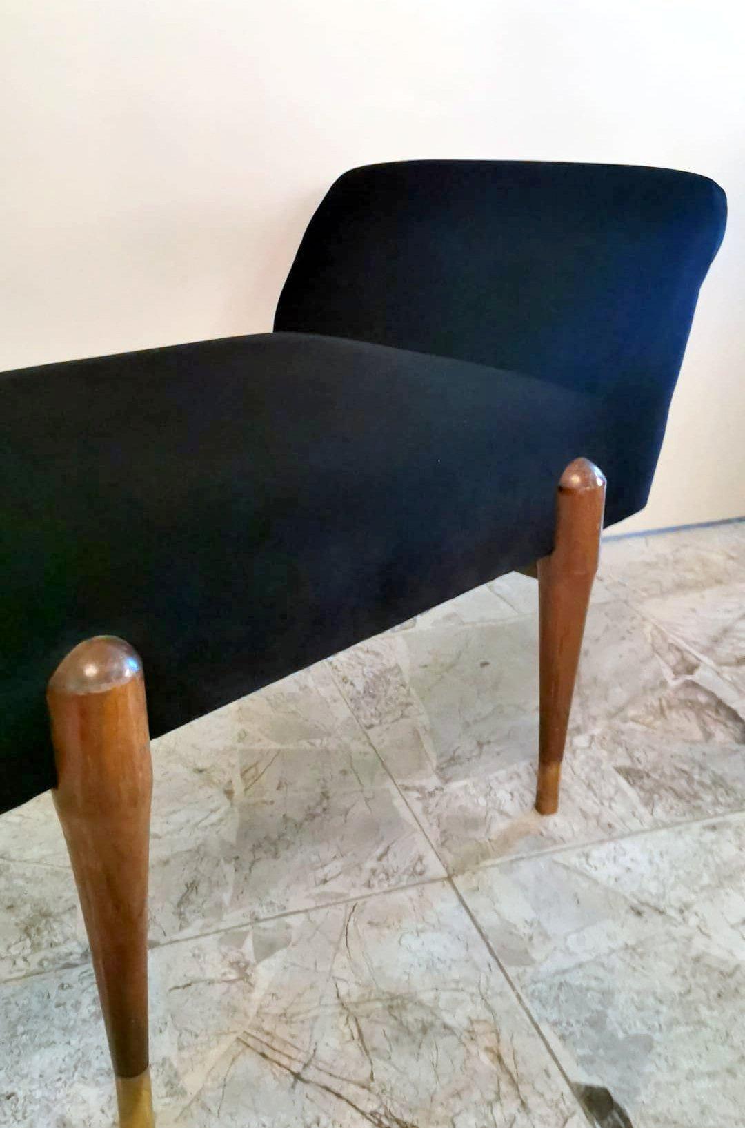 Vintage Italian Walnut Bench with Two Backrests and Black Velvet 8