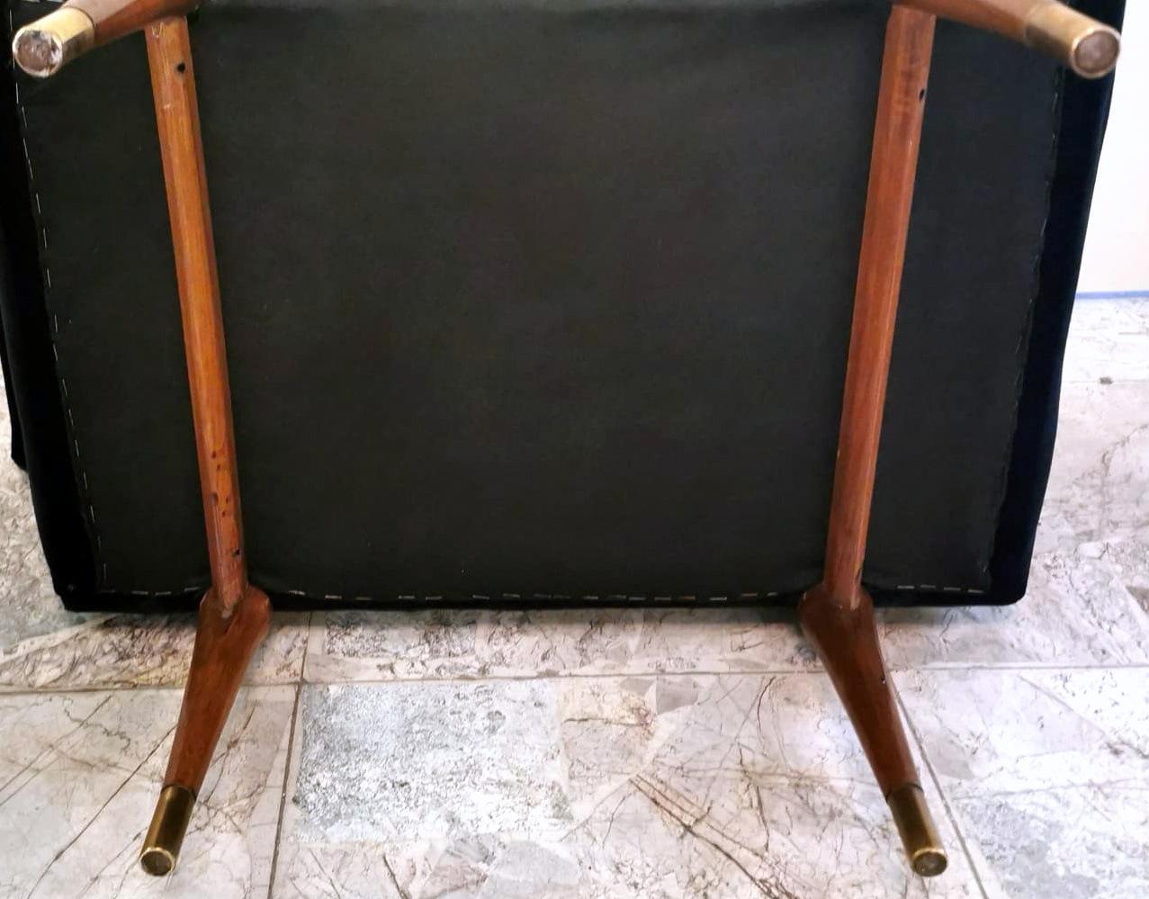 Vintage Italian Walnut Bench with Two Backrests and Black Velvet 10