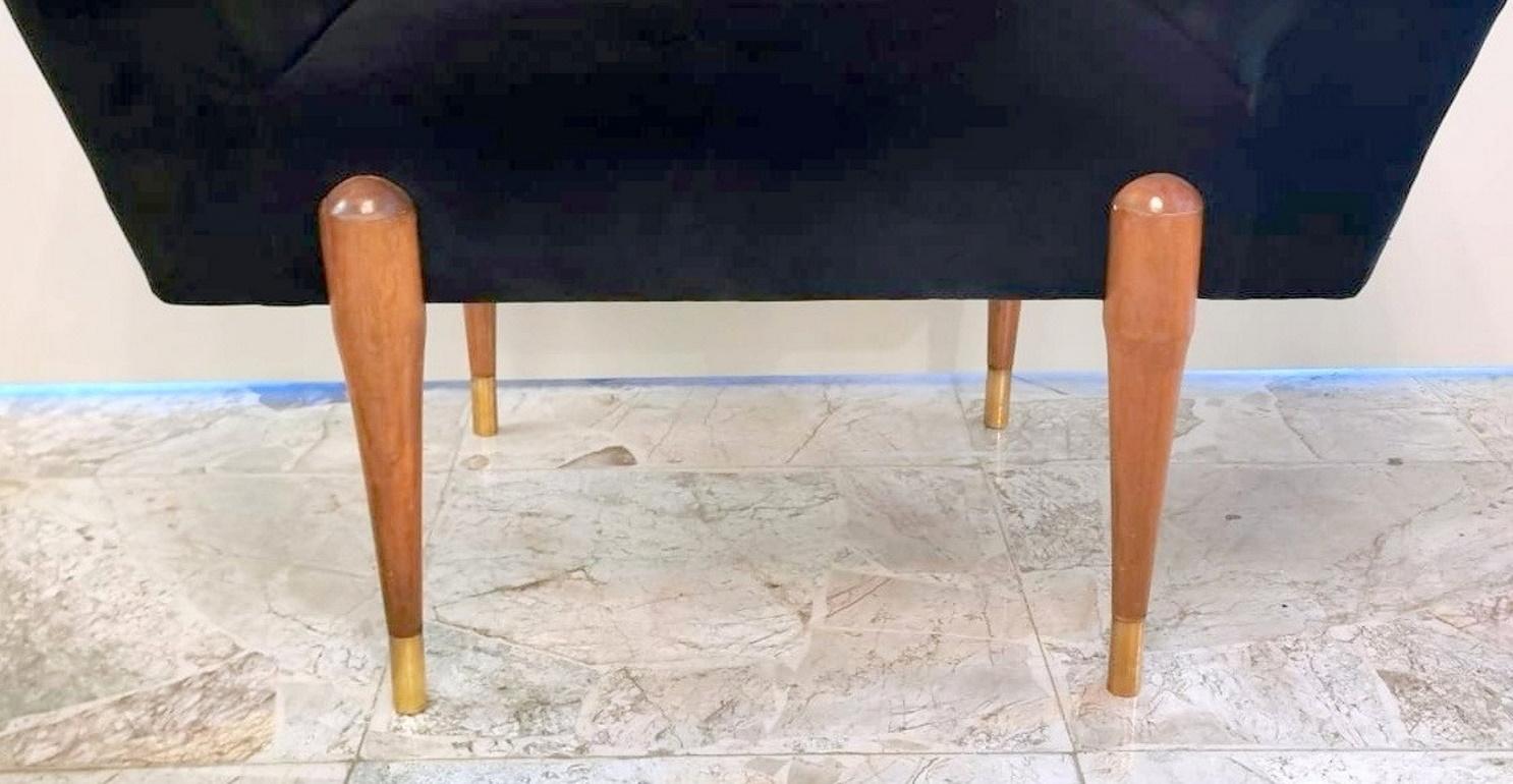 Vintage Italian Walnut Bench with Two Backrests and Black Velvet 3