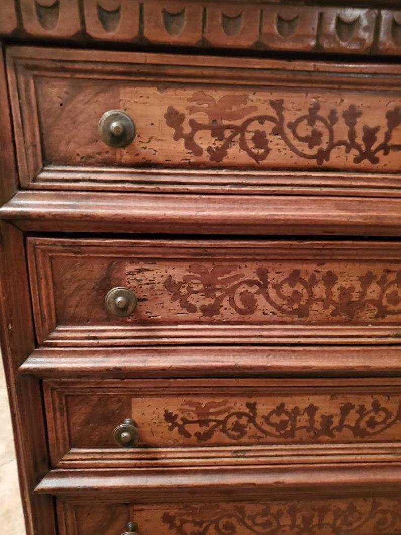 Vintage Italian Walnut Marquetry Semainier  In Good Condition For Sale In Forney, TX