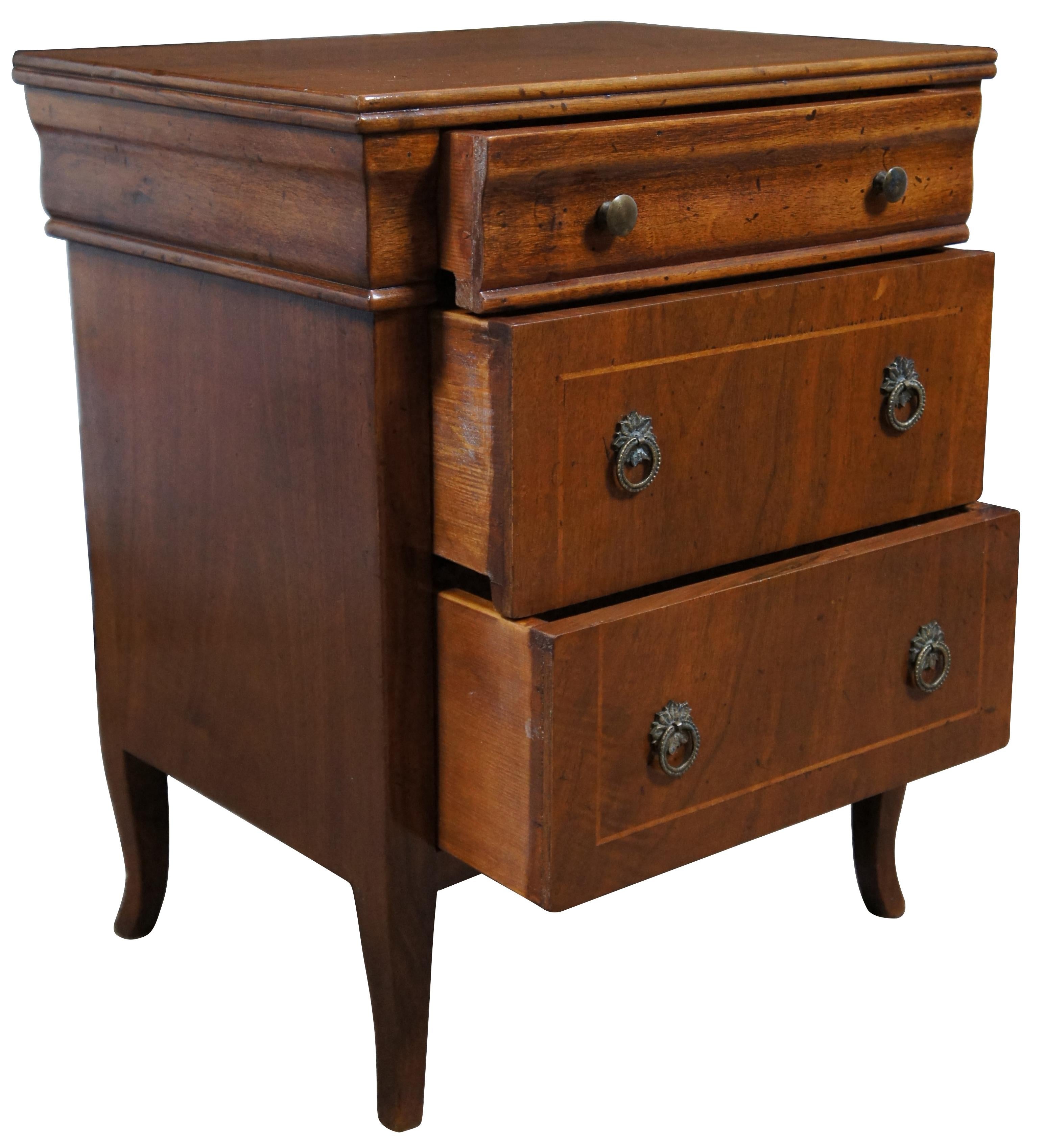 Neoclassical Vintage Italian Walnut Miniature Commodini Chest Commode Nightstand For Sale