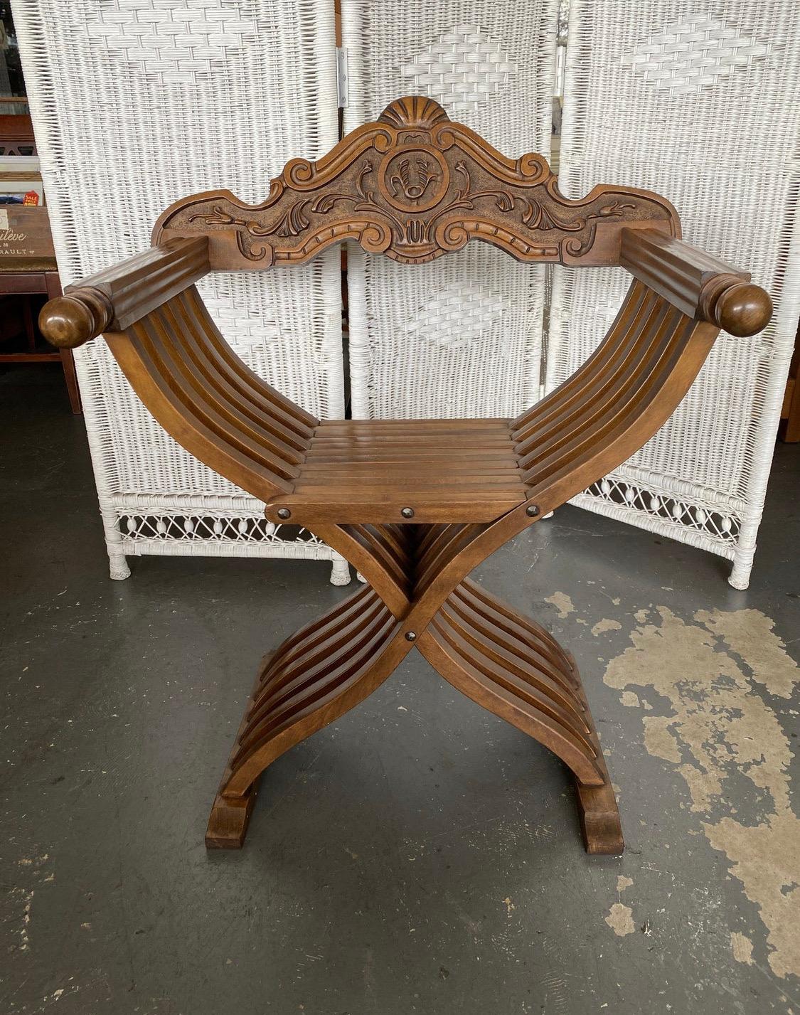 Vintage Italian Walnut Savonarola Folding Chair 3