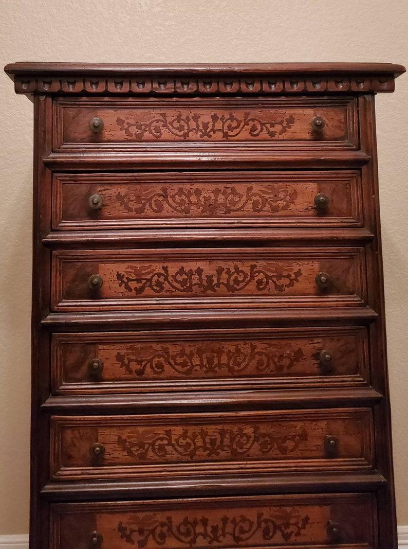 Hand-Carved Vintage Italian Walnut Semainier Chest of Drawers