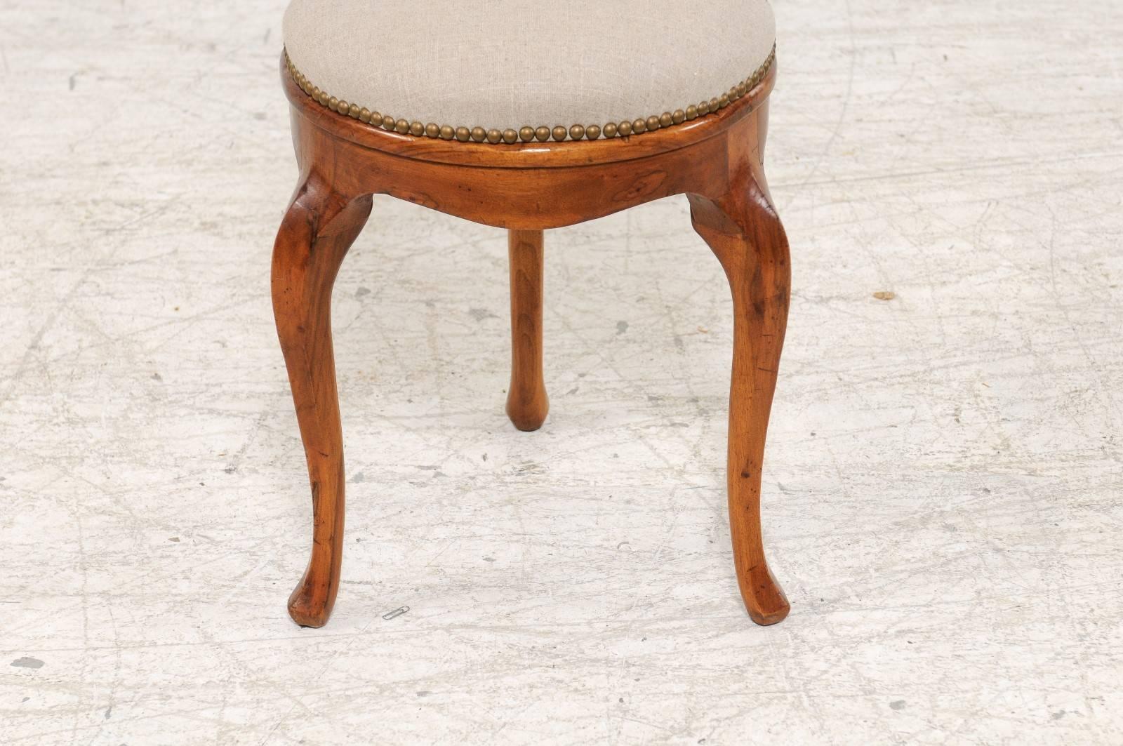 Vintage Italian Walnut Stool with Carved Back and New Upholstery, circa 1950 In Good Condition In Atlanta, GA