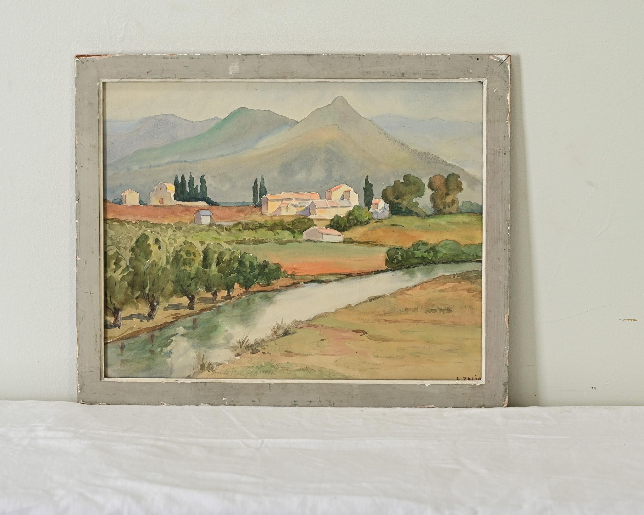 Italiano Pittura di paesaggio ad acquerello italiana d'epoca in vendita