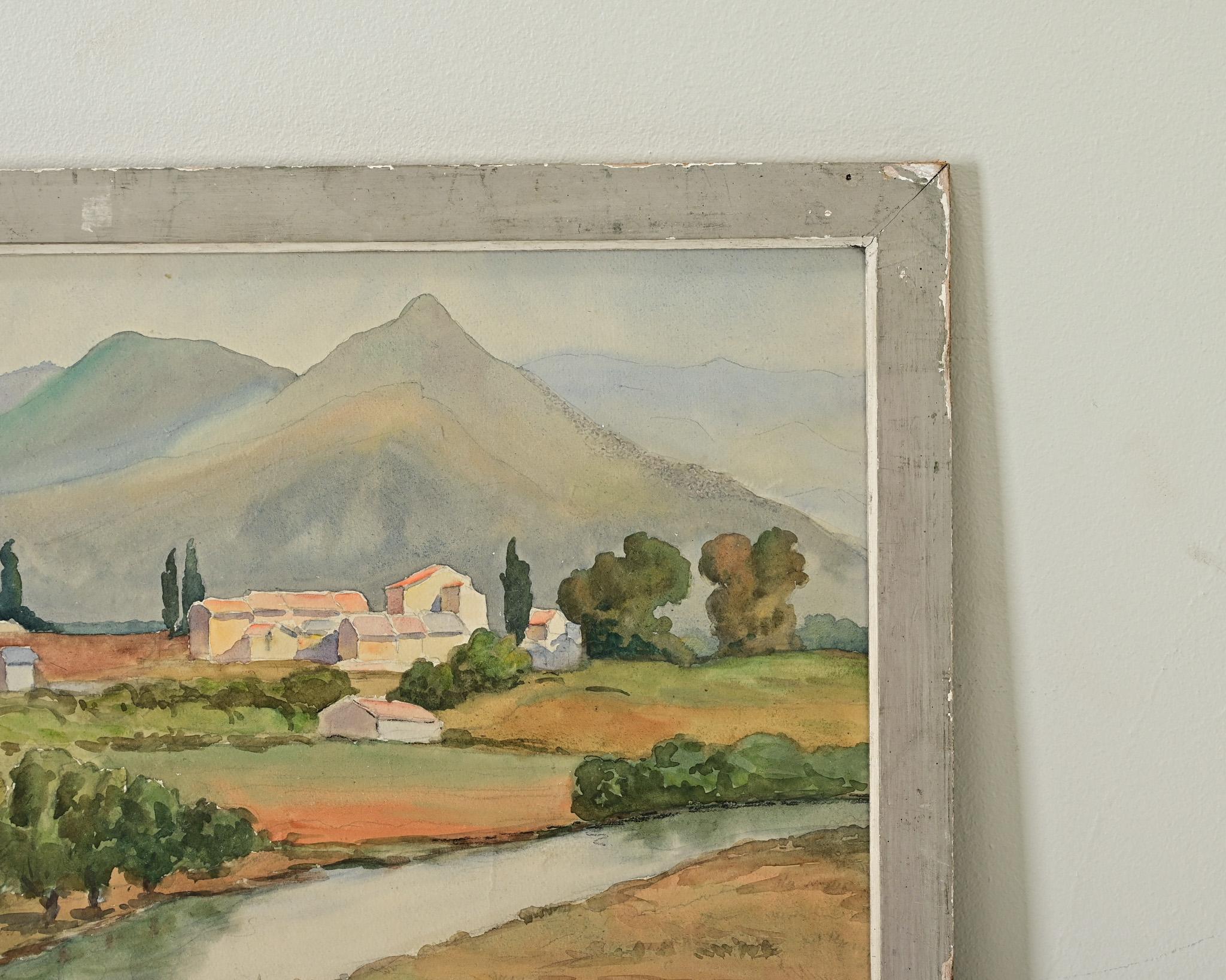 Pittura di paesaggio ad acquerello italiana d'epoca In condizioni buone in vendita a Baton Rouge, LA