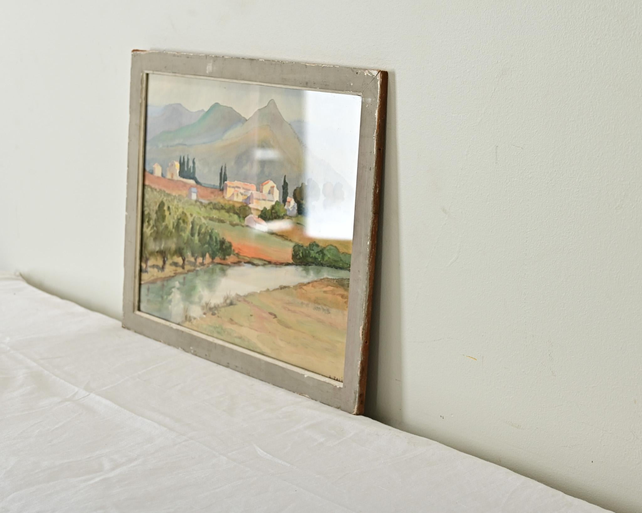Legno Pittura di paesaggio ad acquerello italiana d'epoca in vendita