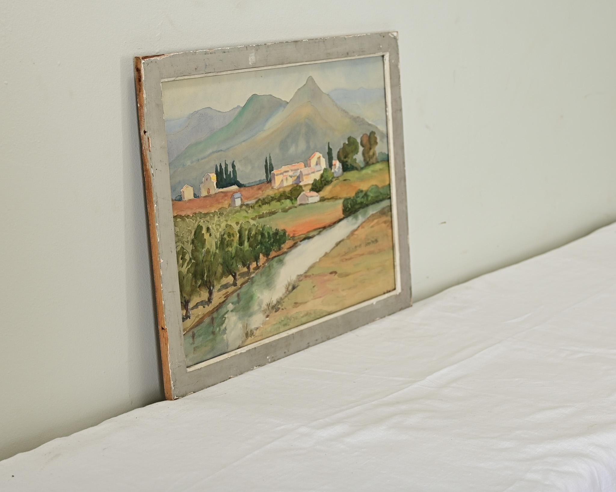 Pittura di paesaggio ad acquerello italiana d'epoca in vendita 1