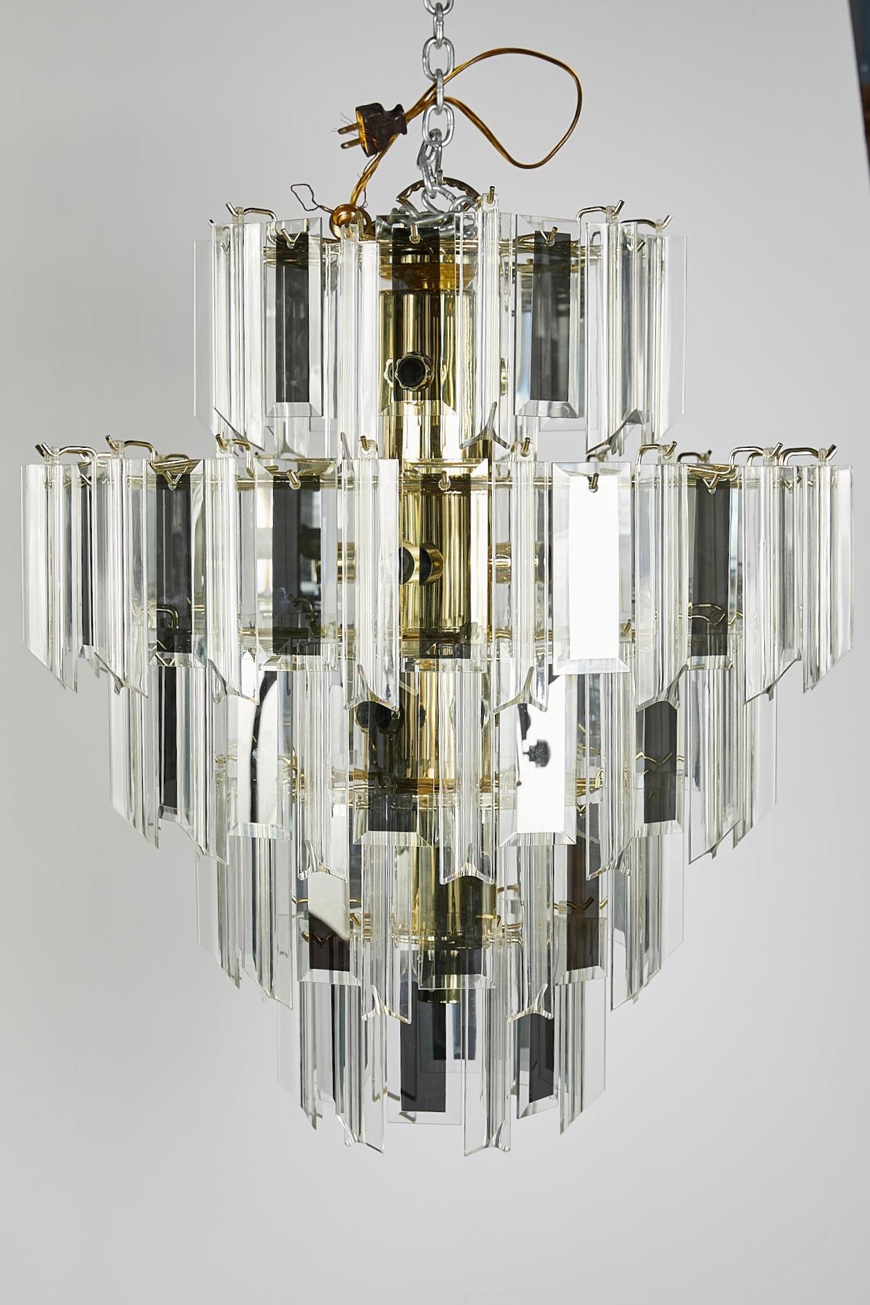 Vintage Italian Waterfall Chandelier with Lucite and Mirrored Prisms In Good Condition In Atlanta, GA