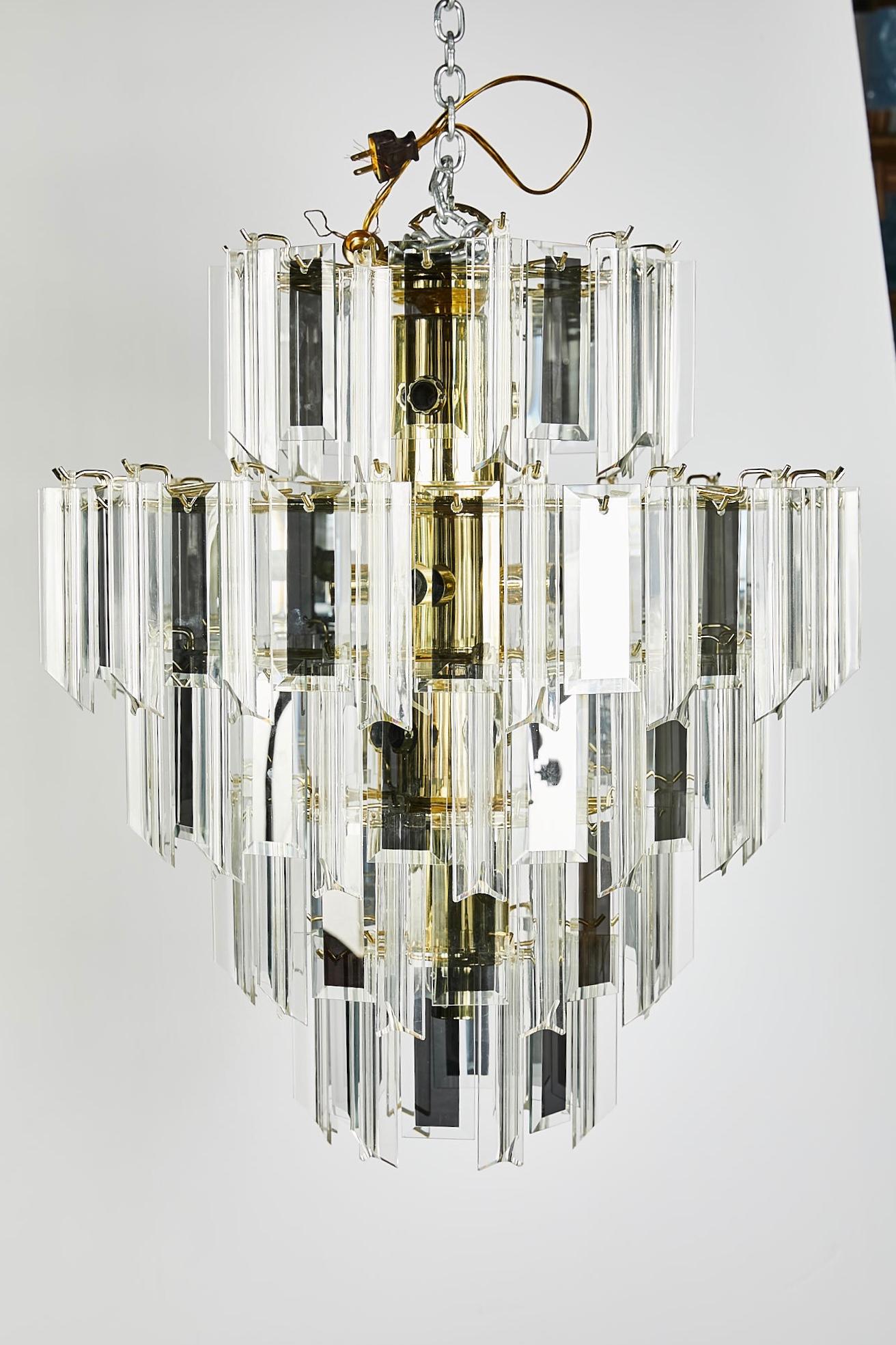 Mid-20th Century Vintage Italian Waterfall Chandelier with Lucite and Mirrored Prisms