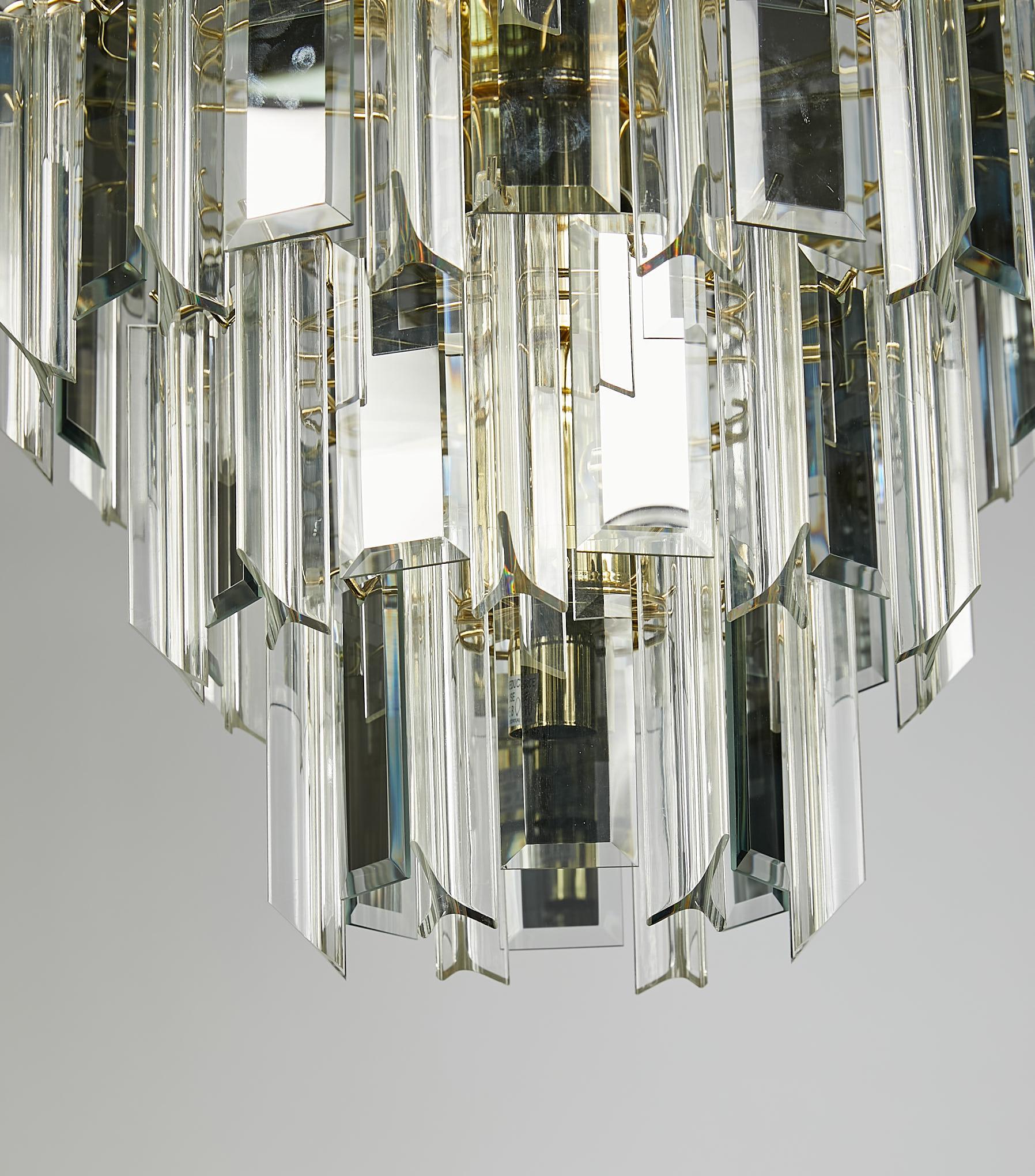 Brass Vintage Italian Waterfall Chandelier with Lucite and Mirrored Prisms